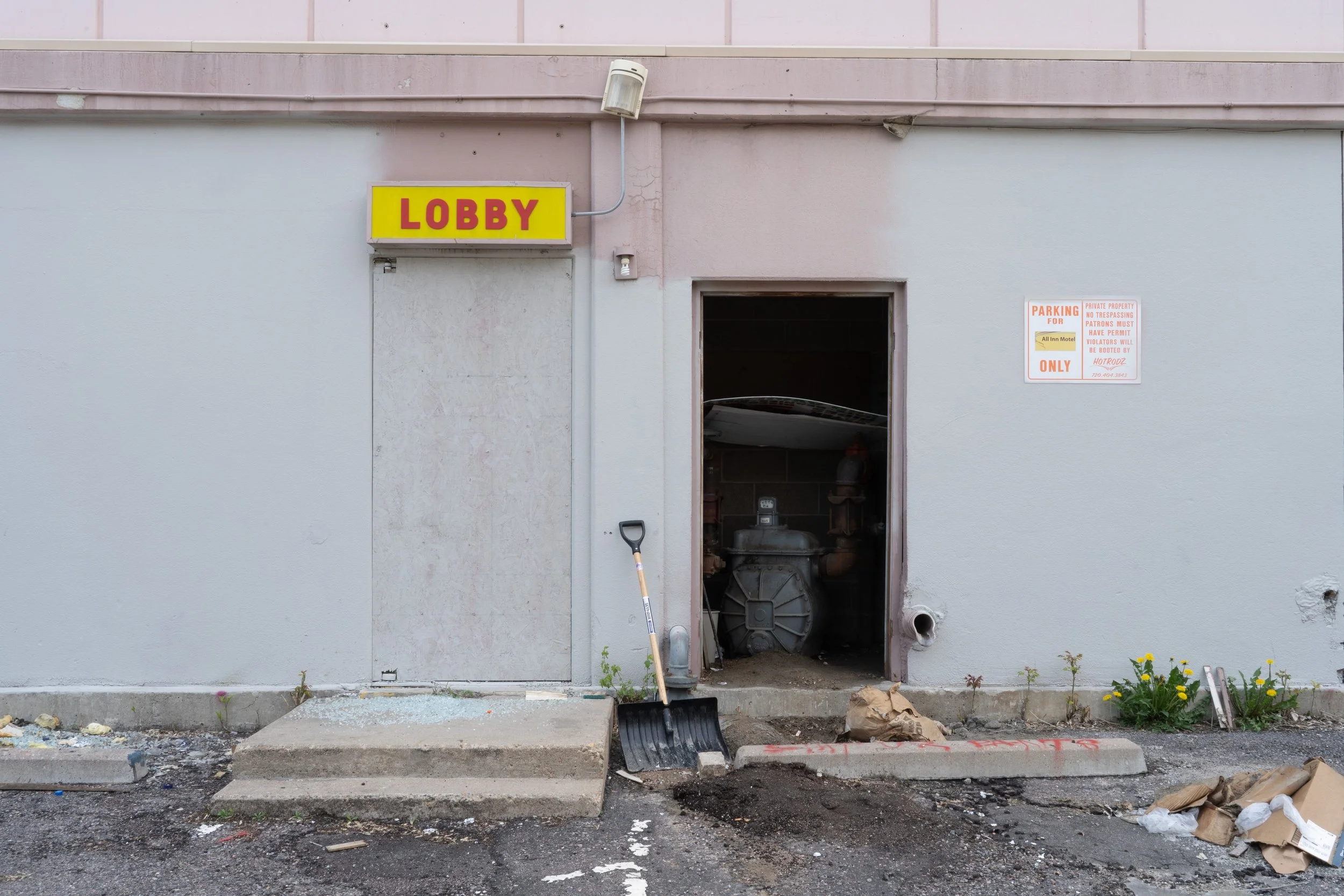 LOBBY, snow shovel, open door, Denver, CO