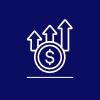 Icon of a dollar sign with three upward arrows indicating growth or increase