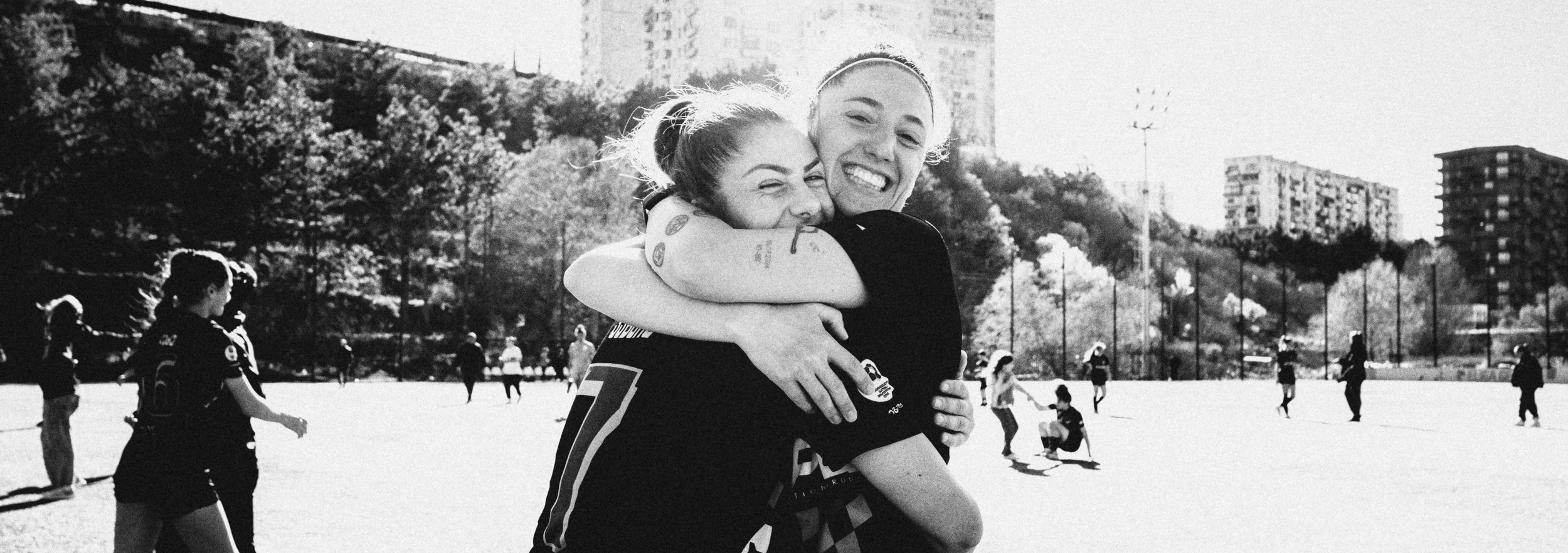 Lizi Kankia receiving a warm hug from Nino Paskikashvili, after wearing the captain's armband for the first time. 
