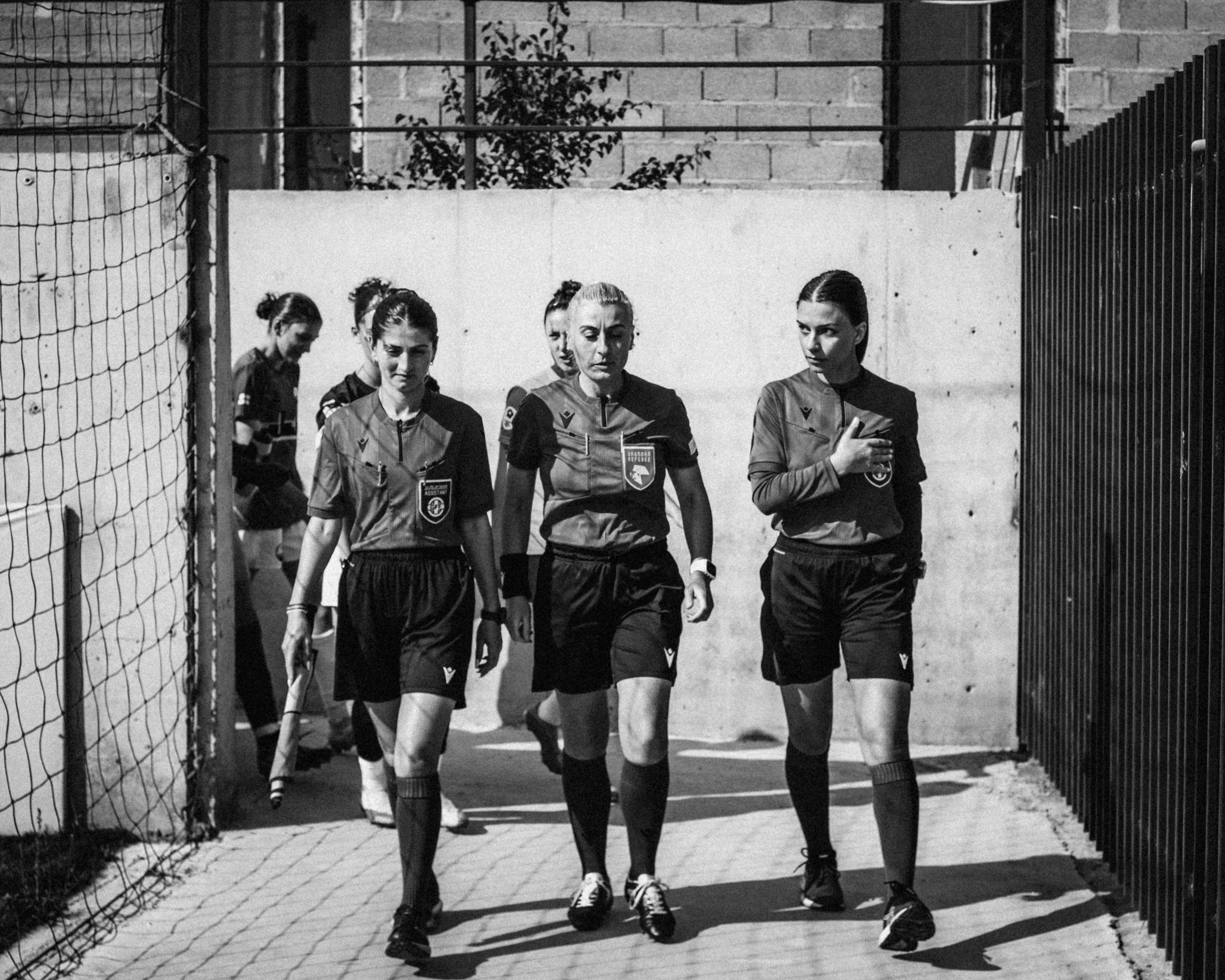 Match referees ready to lead the teams onto the pitch, Tbilisi, May 2023.