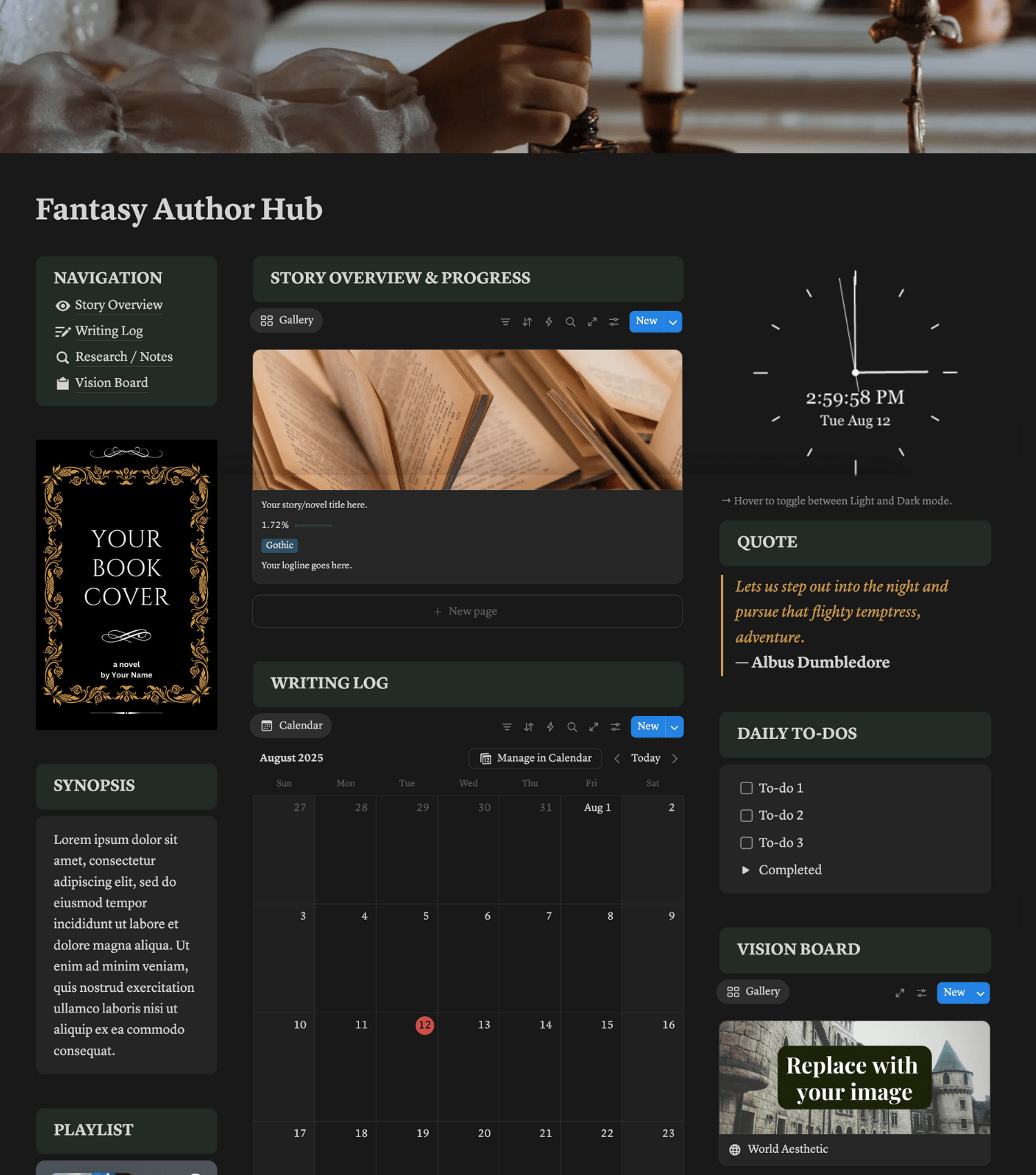 Fantasy Author Hub Notion Template - QuillandSteel