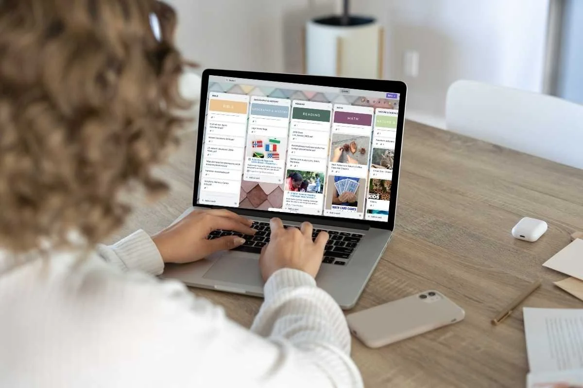 woman looking at digital planner