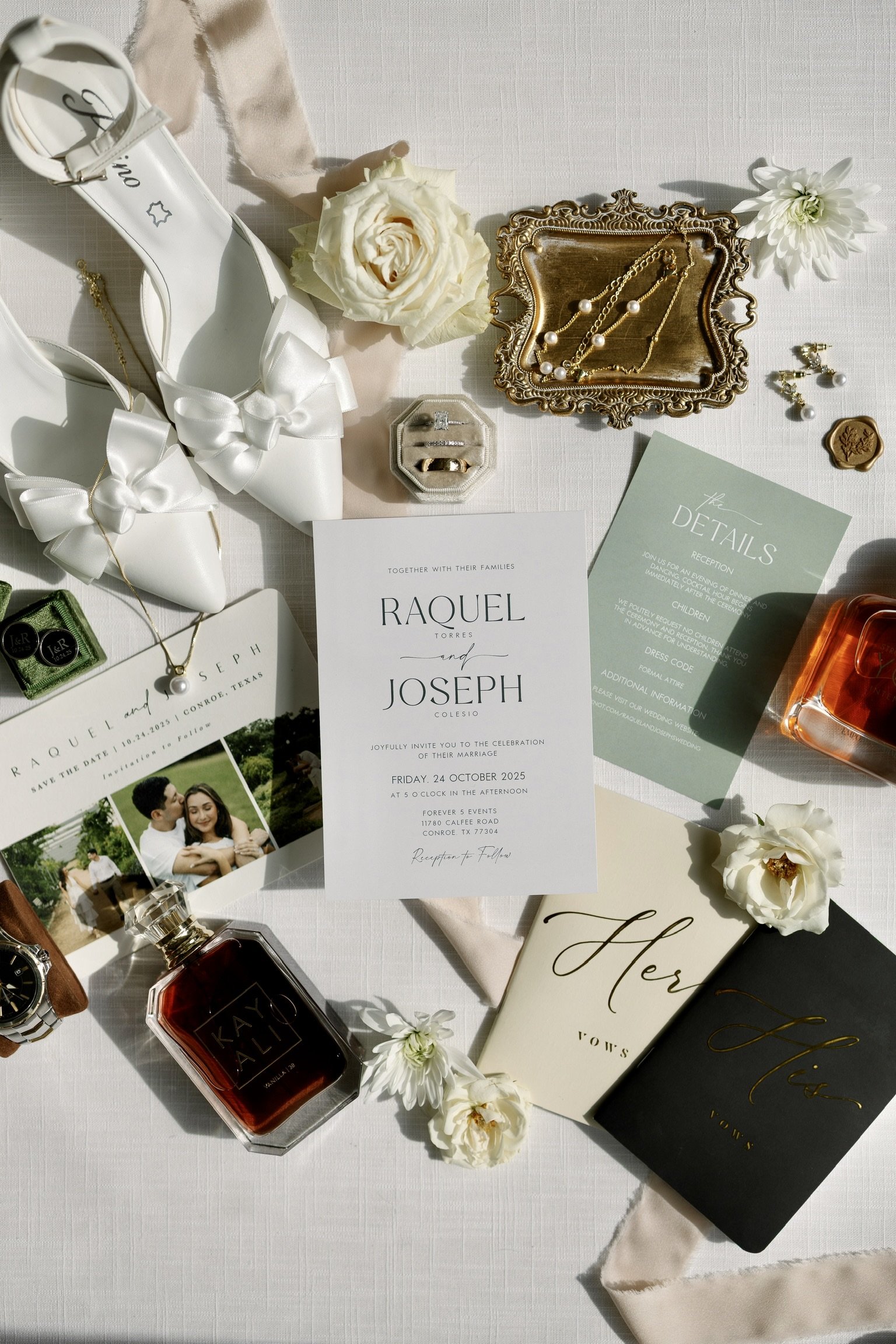 Custom wedding invitation printing in Houston by Memorial Postal Center featuring personalized invitations, details cards, and wedding stationery.