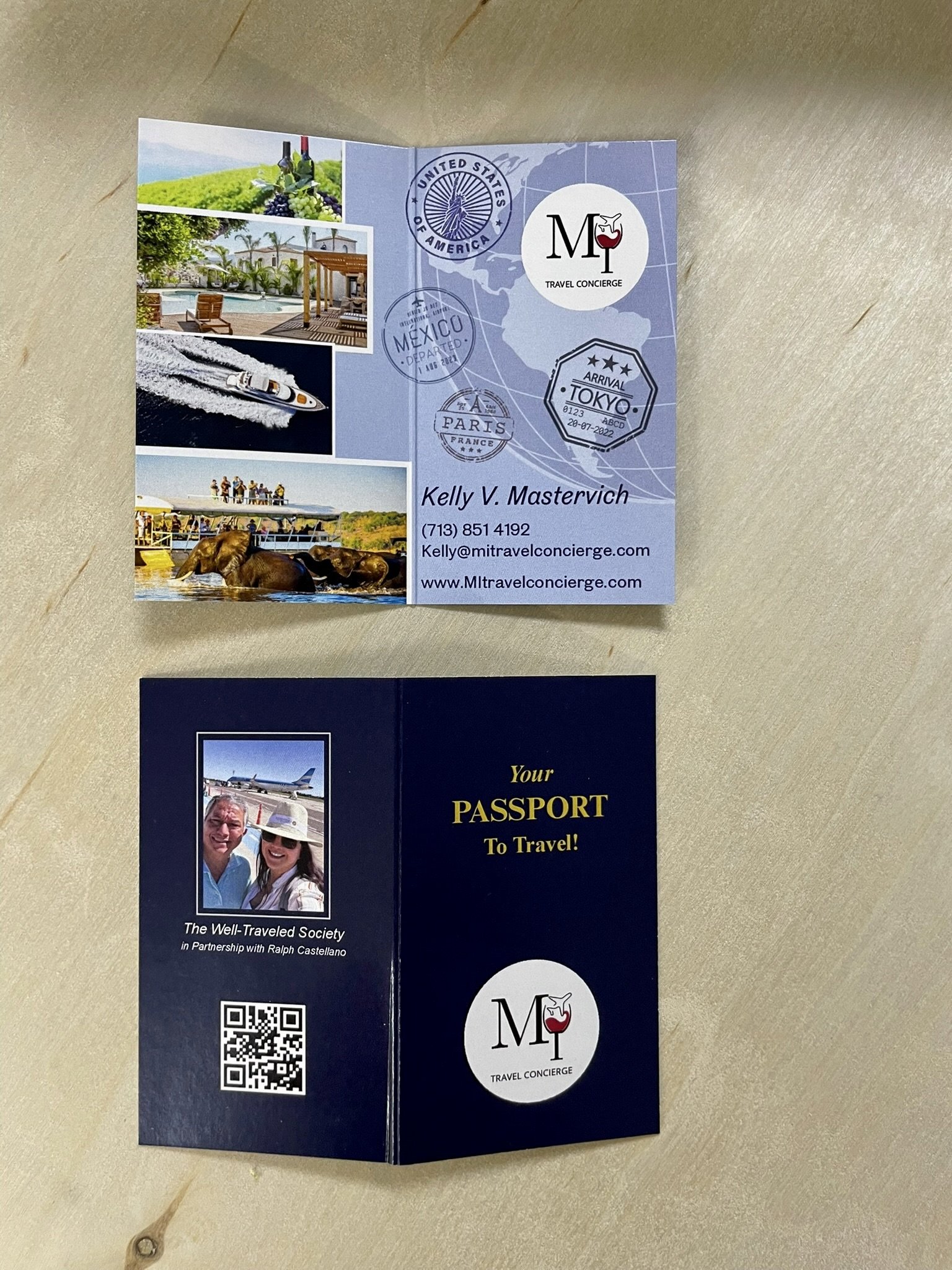 Custom travel agency business card printing in Houston, TX by Memorial Postal Center for travel advisors and travel companies.