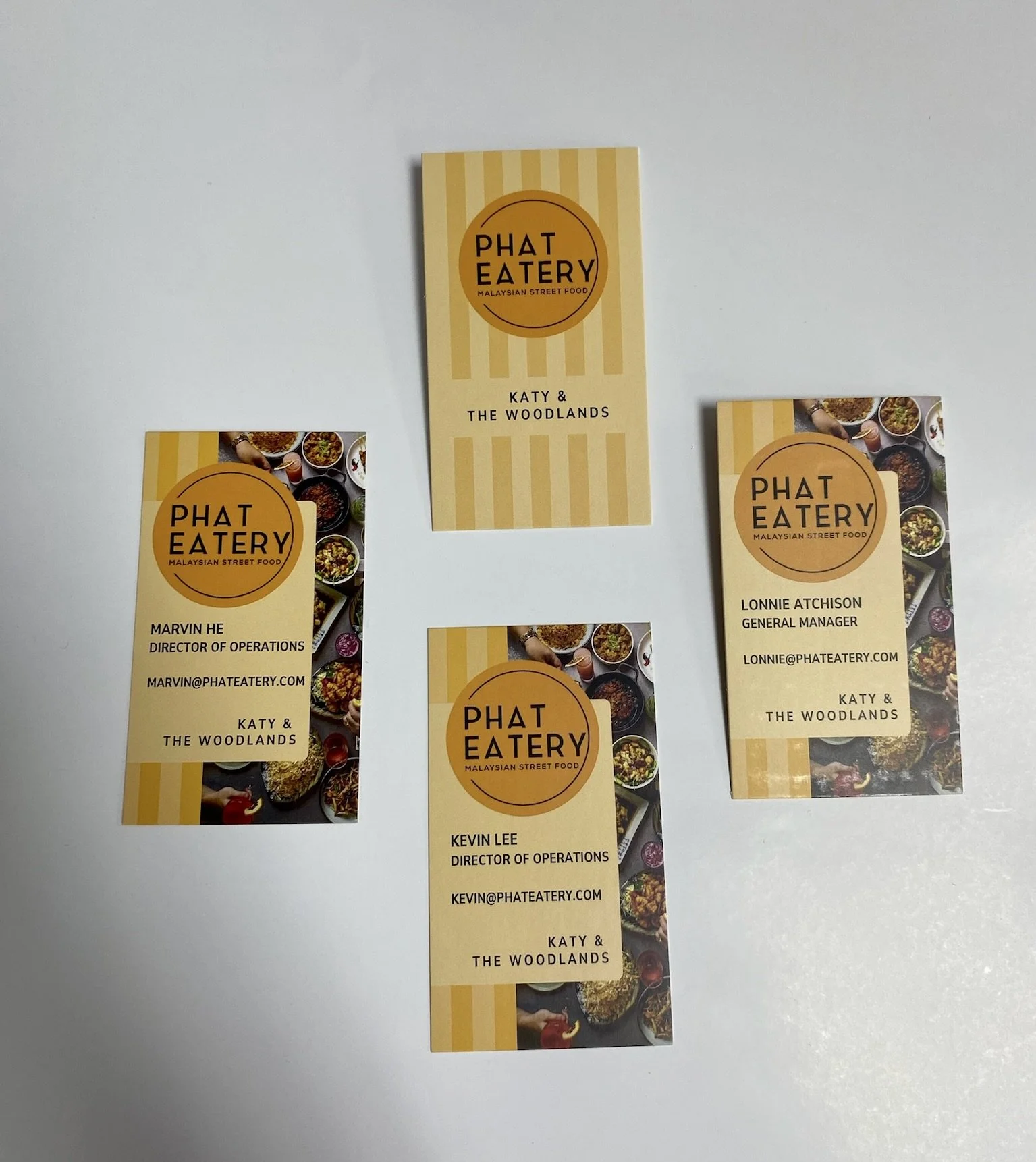Custom restaurant business card printing in Houston, TX by Memorial Postal Center for restaurants and local businesses.