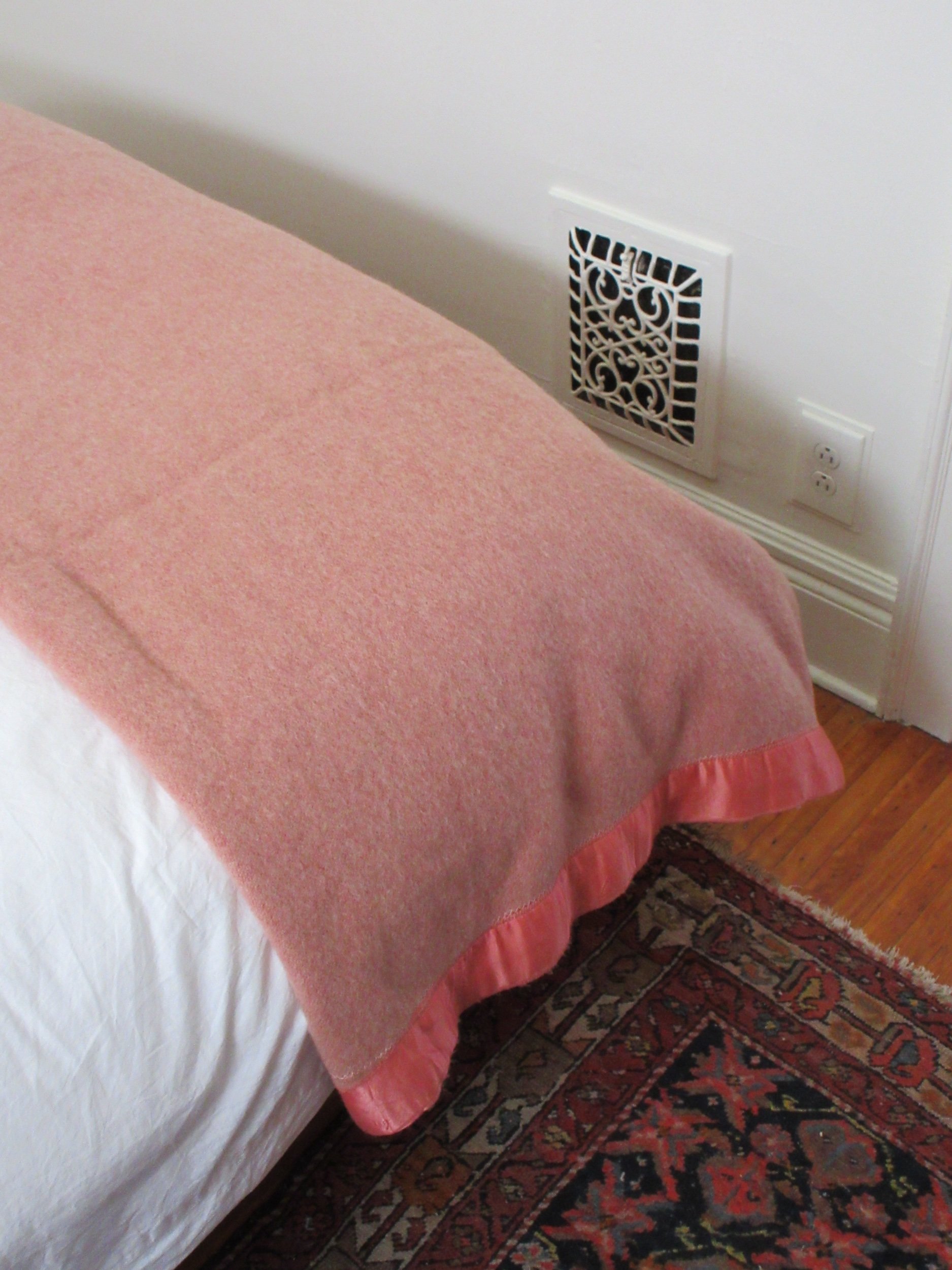 Large Pink Wool Satin Bound Blanket