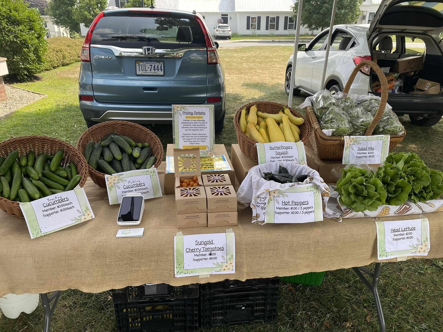 We have a full table of goodies at the Danville Farmer&rsquo;s Market today! We have our usual salad fixin&rsquo;s, juicy sun gold cherry tomatoes, and even our first harvest of jalape&ntilde;o hot peppers. 

Stop by and get your local produce from 3