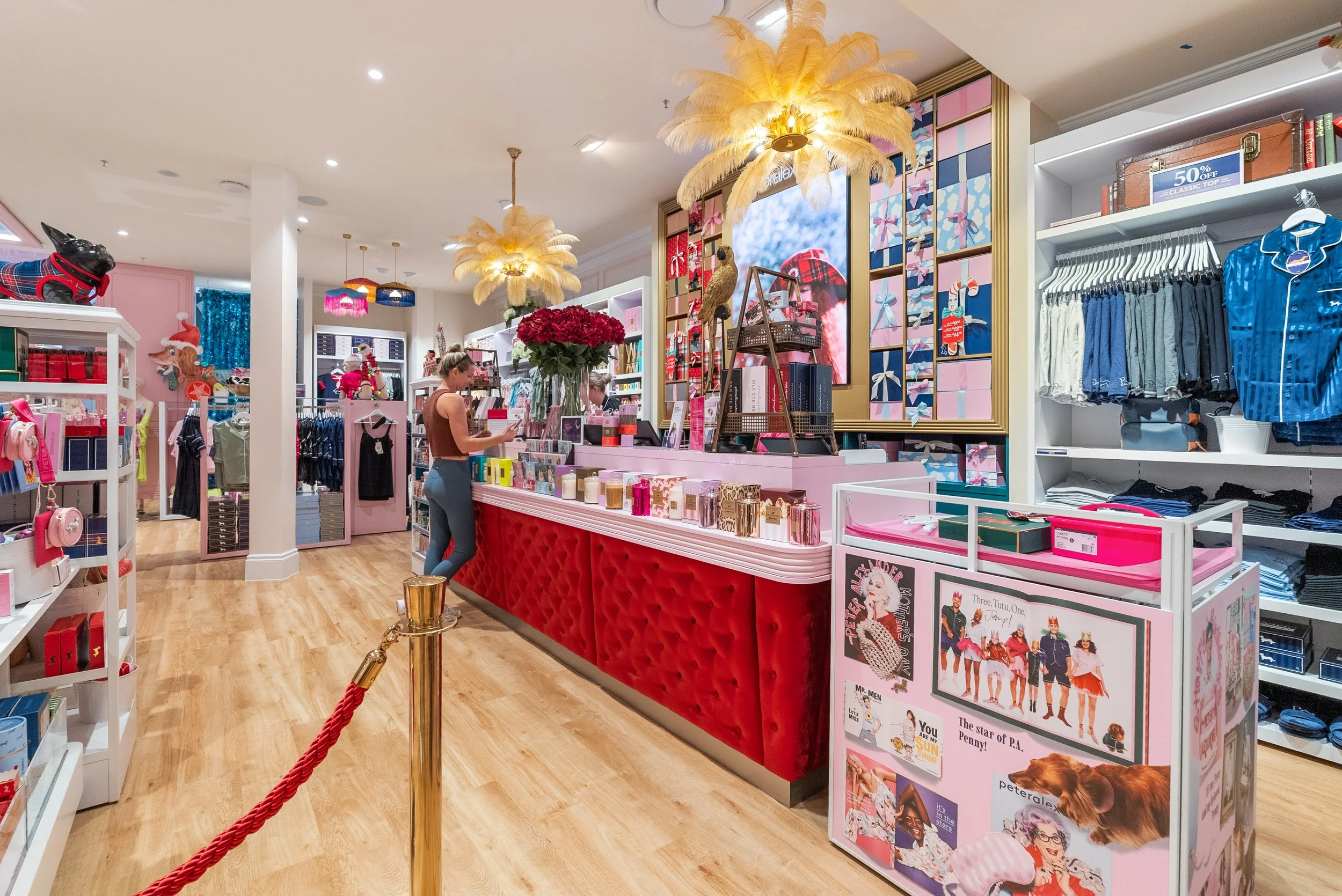 Detail of custom joinery and product display fixtures in the Peter Alexander store.