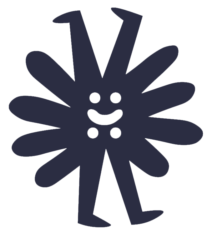 A cartoon character with a round body made of black lines, a smiling face, two small eyes, and multiple elongated arms or tentacles radiating outwardly.