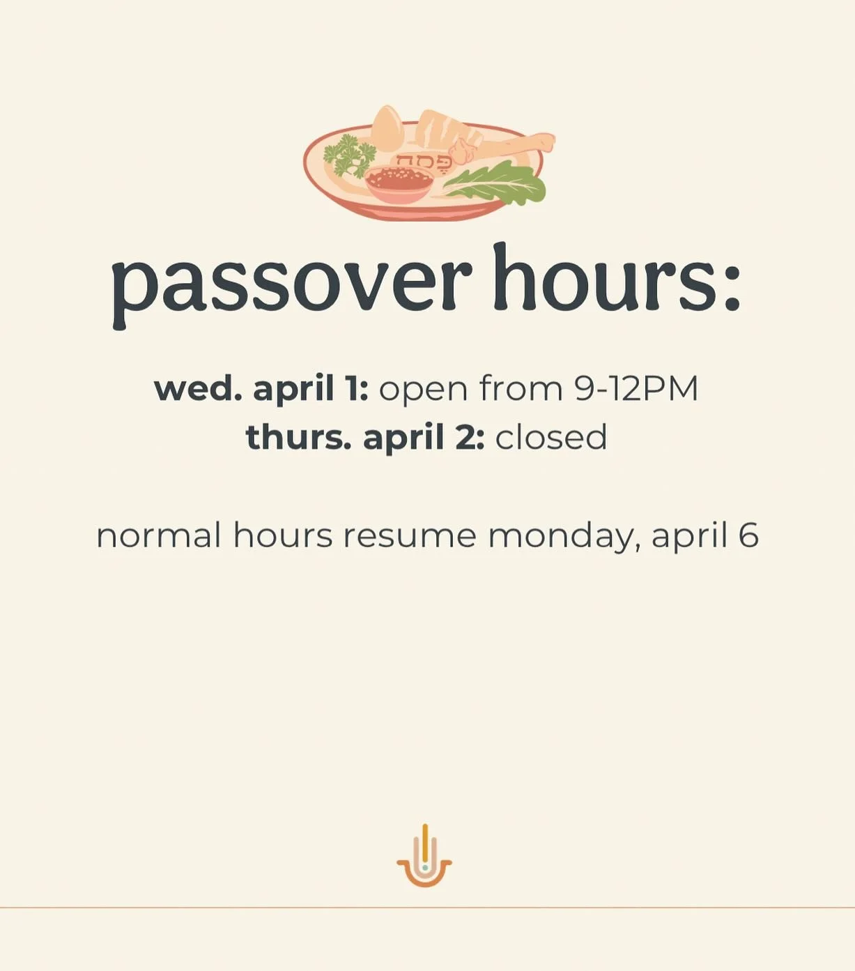 Reminder! The office has adjusted hours next week for Passover. We will be open normal Monday and Tuesday, but open only Wednesday morning and closed all day Thursday. Enjoy your time with your families! ❤️