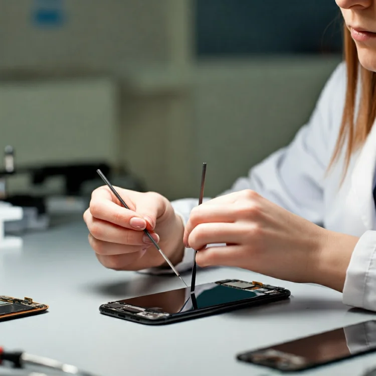Phone repair at a workbench