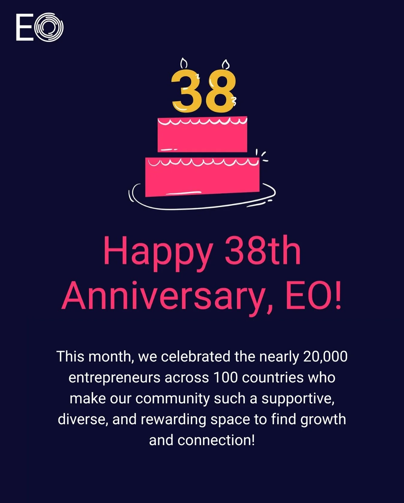 Happy 38th Anniversary, EO! 🎉

From a bold idea to a global community, EO has grown to over 220 chapters in nearly 100 countries with a commitment to empowering entrepreneurs and making a difference worldwide.

Our Sacramento chapter joined the move