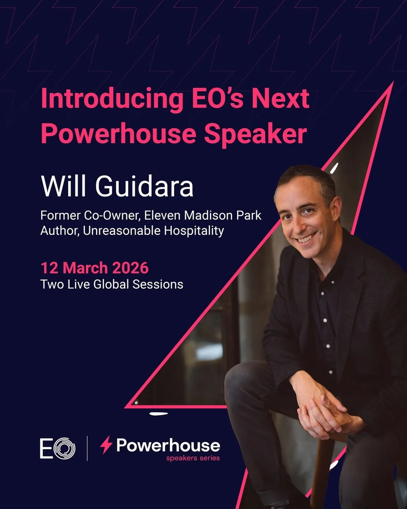 Now introducing Will Guidara, your next EO Powerhouse Speaker! 🎤

Will is the former co-owner of Eleven Madison Park, named the #1 Restaurant in the World, and the New York Times bestselling author of Unreasonable Hospitality, a blueprint for buildi