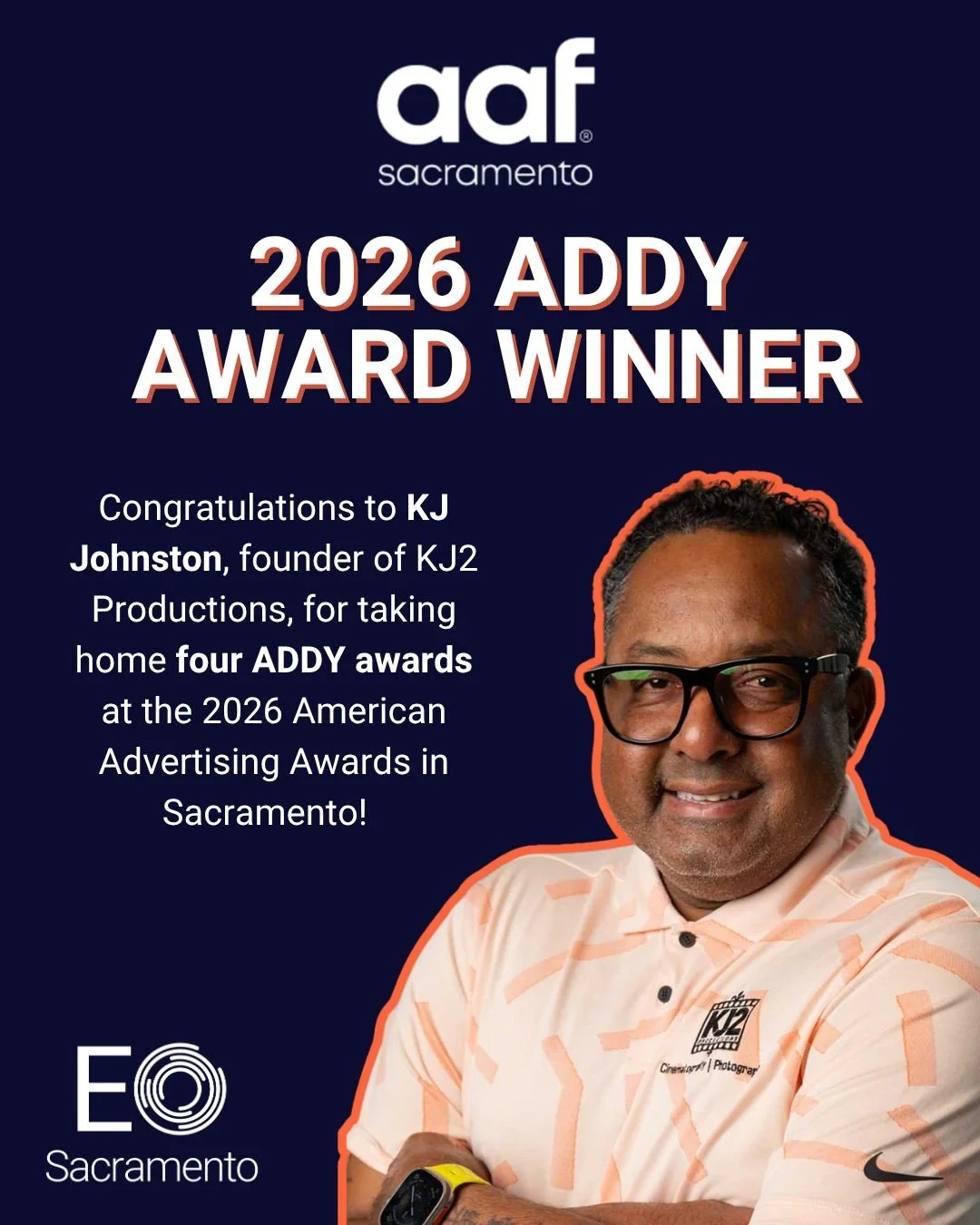 EO Sacramento member Kenneth (KJ) Johnston, founder of KJ2 Productions, is officially a multi-ADDY Award winner! 👏

The American Advertising Awards, home of the ADDY&reg; Awards, is one of the advertising industry&rsquo;s largest and most respected 
