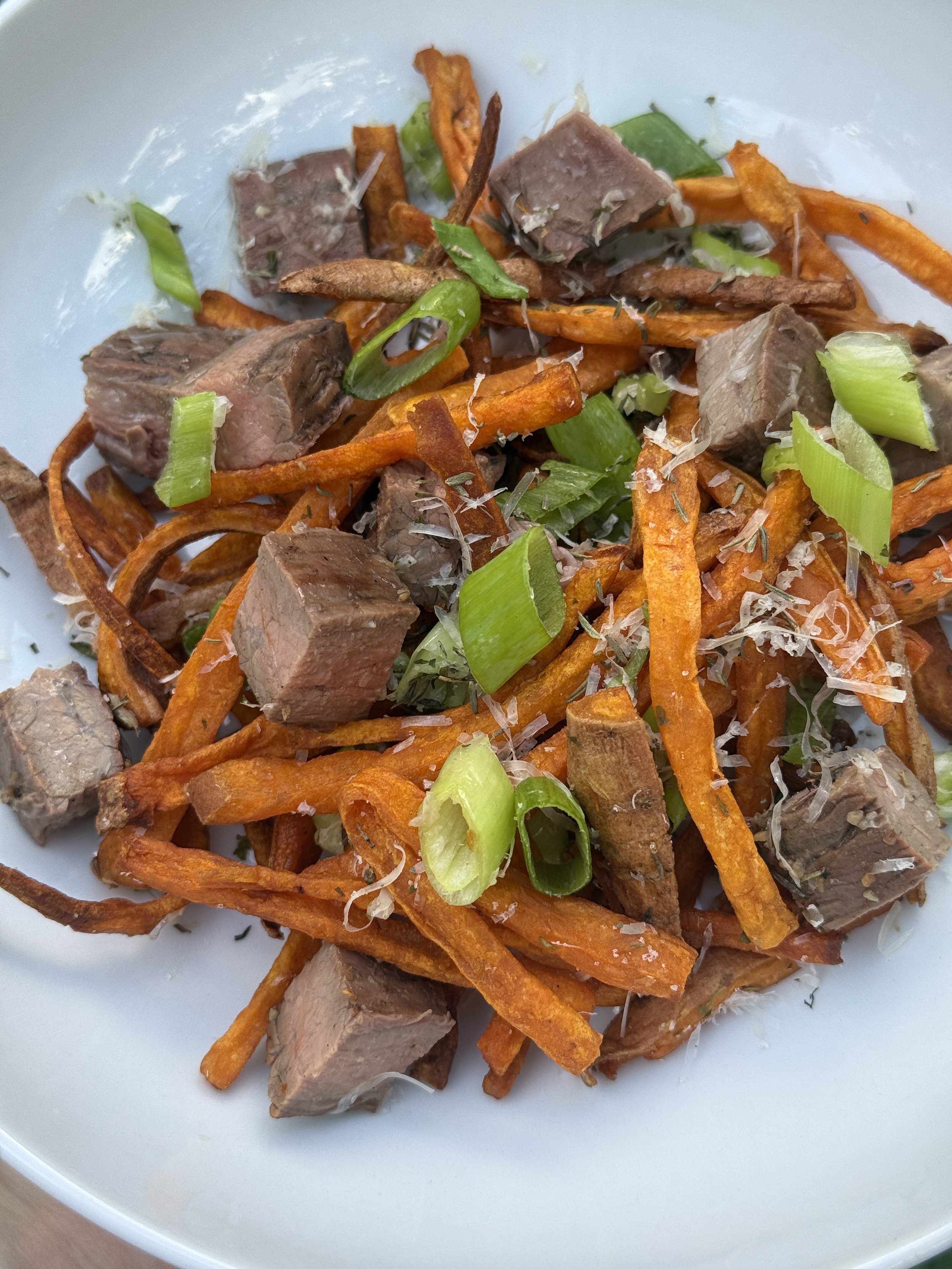 Loaded Sweet Potato Fries (homemade & fried in avocado oil!)
