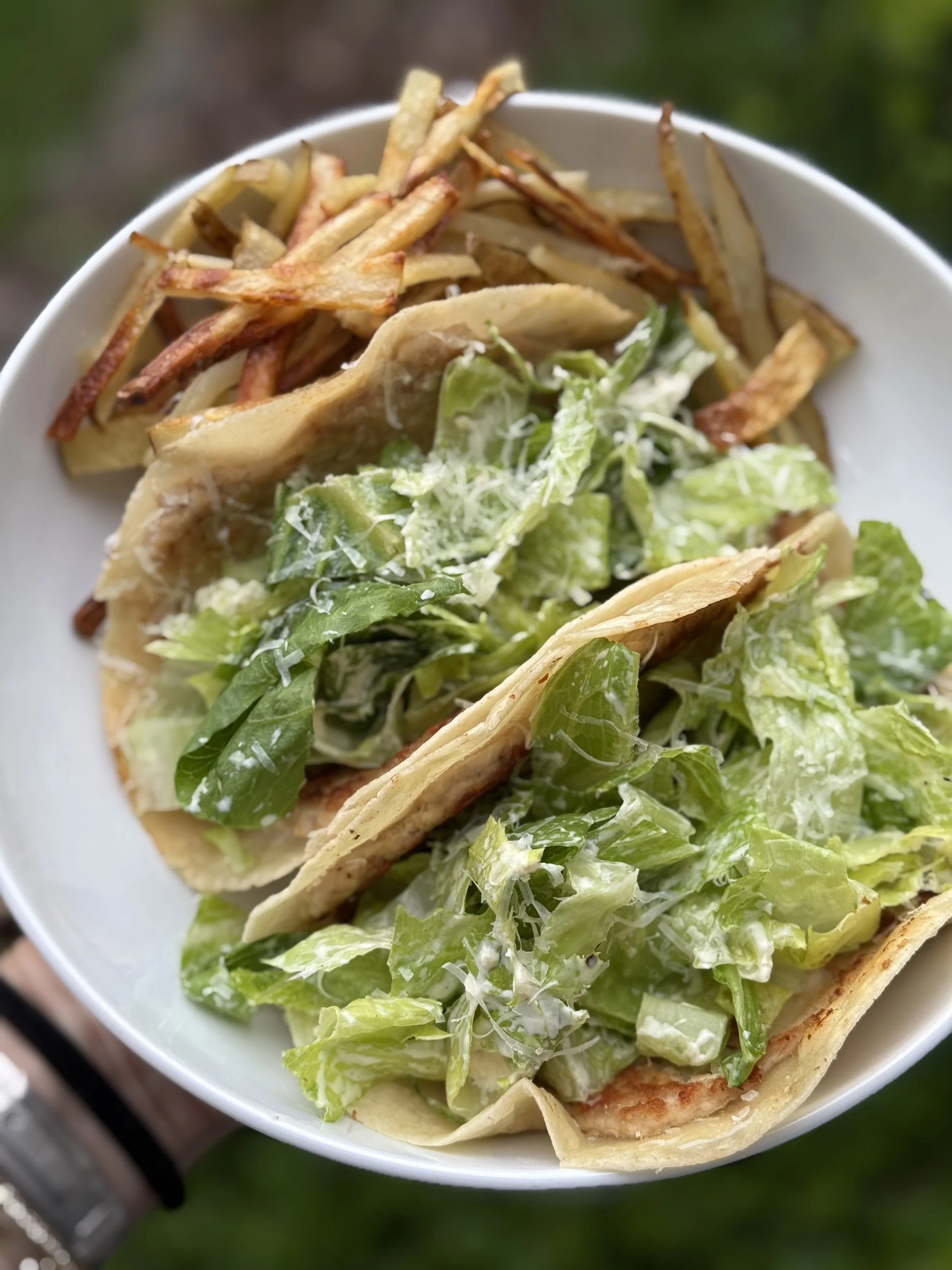 Caesar Salad Smashed Chicken Tacos