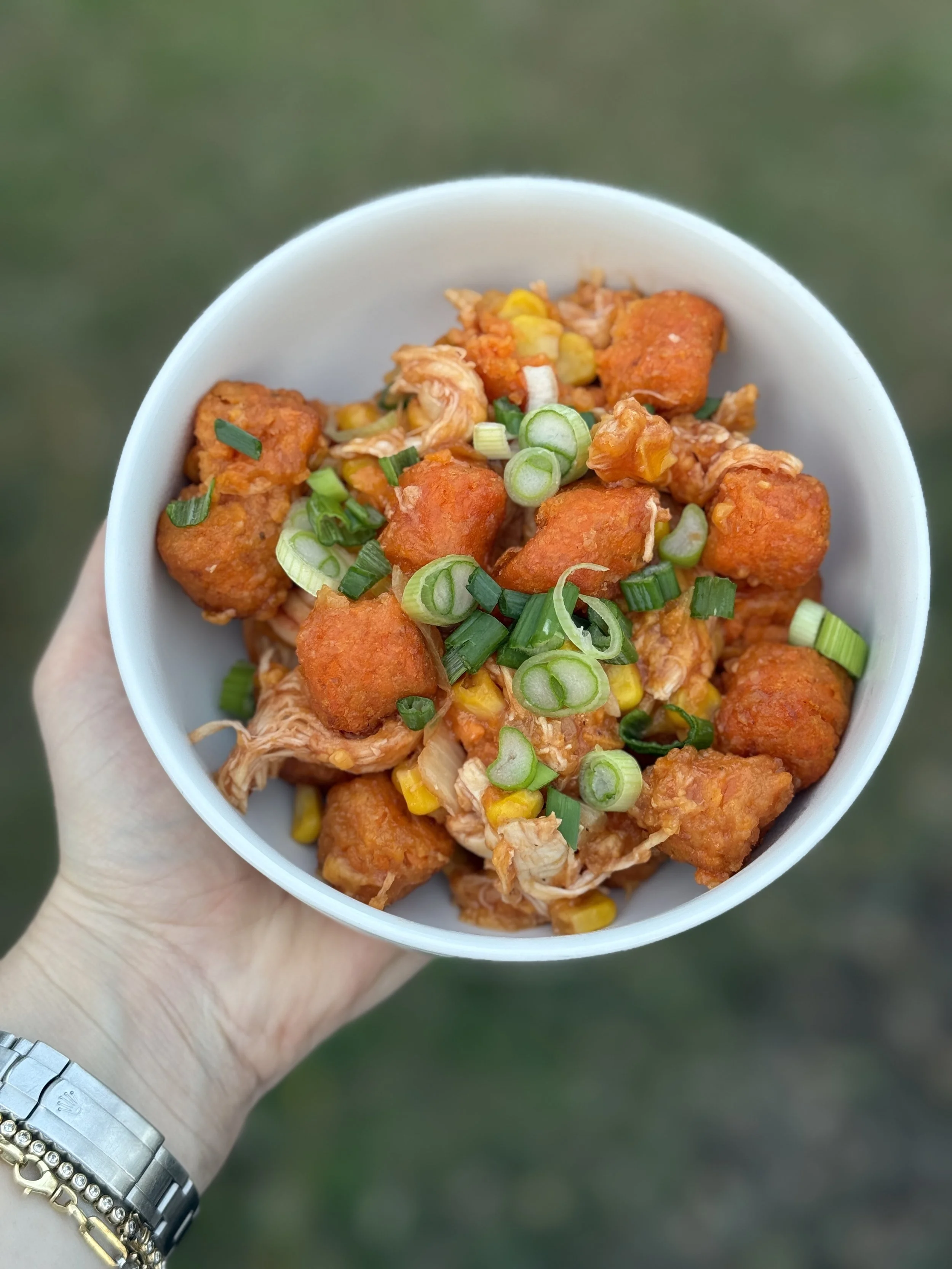 Rotisserie Chicken BBQ Sweet Potato Tot Casserole