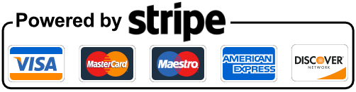 Logos of credit card companies: Visa, MasterCard, Maestro, American Express, Discover.