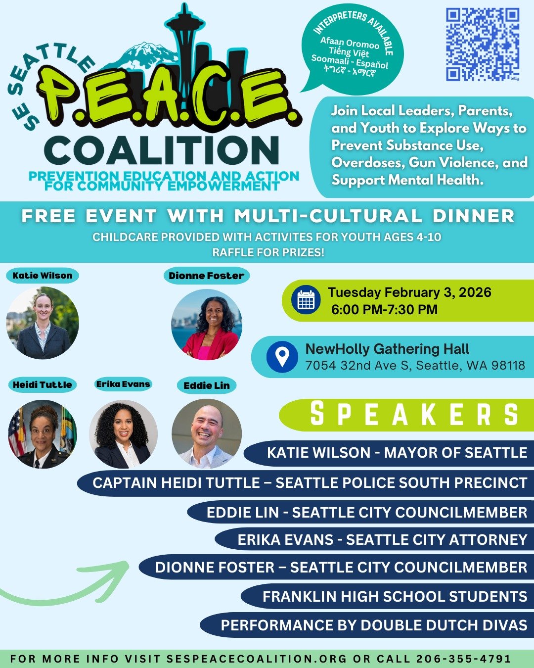 We have added Seattle's City Councilmember Dionne Foster to our panelist speakers! Don't forget to join us TOMORROW for this year's Southeast Peace Coalition's Key Leader Event at NewHolly Gathering Hall!

Join Local Leaders, Parents, and Youth to Ex
