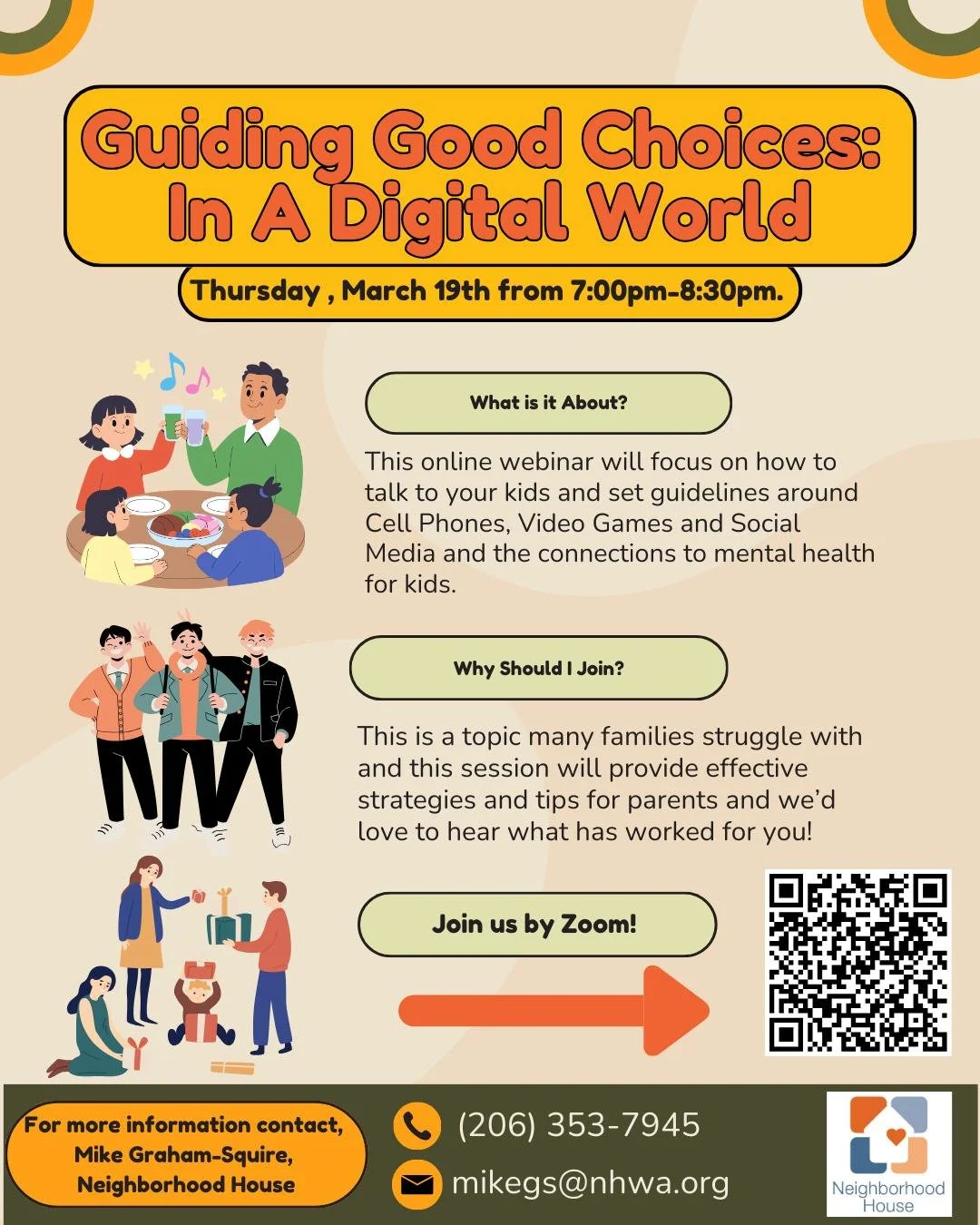 Join us for our "Guiding Good Choices" Webinar. 📢

This webinar is about how to raise kids in the digital world. Participate with other families while you learn about setting guidelines around cell phones, video games, social media and the