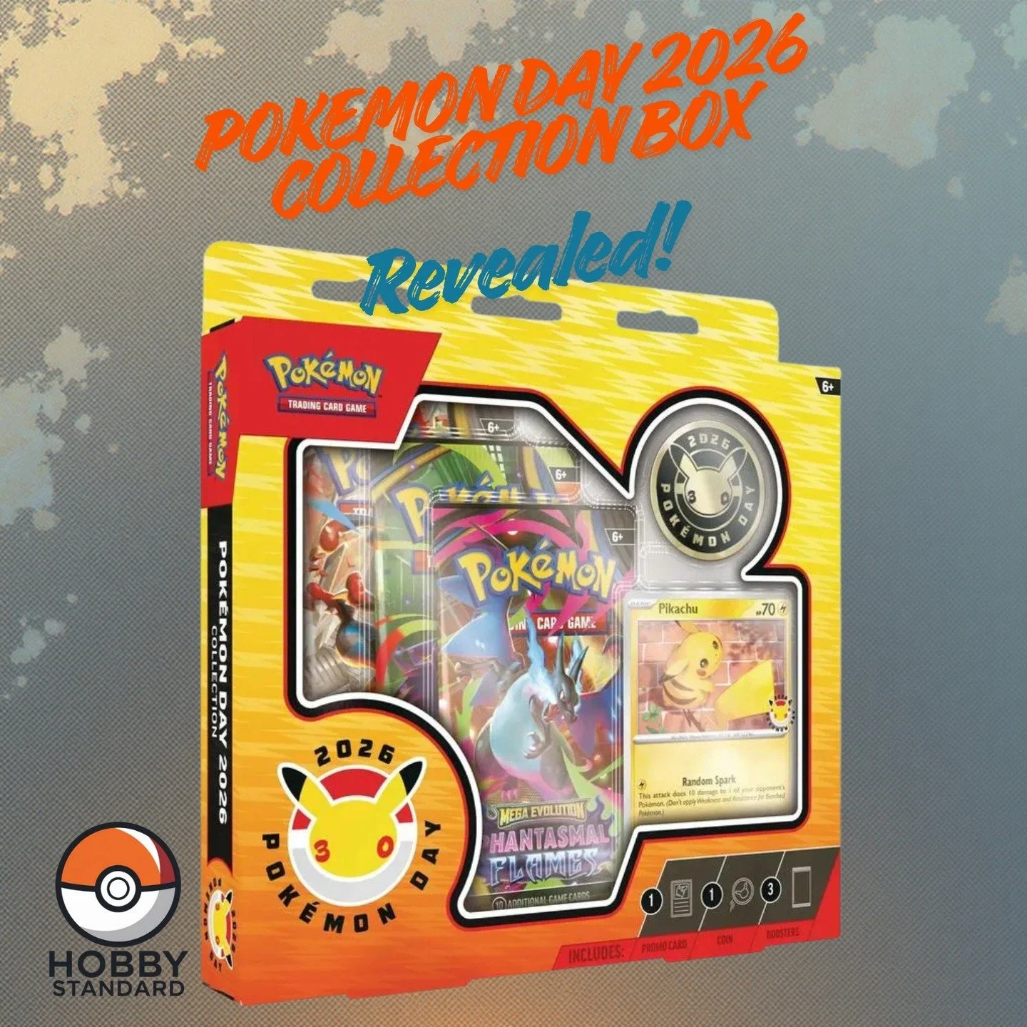 Pokemon Day 2026 Collection Box has been revealed! Releasing January 30, 2026. Will include 3 Booster Packs, 1 Coin, and 1 Promo Card. Looks like the Packs will be 2 Phantasmal Flames and 1 Mega Evolutions.