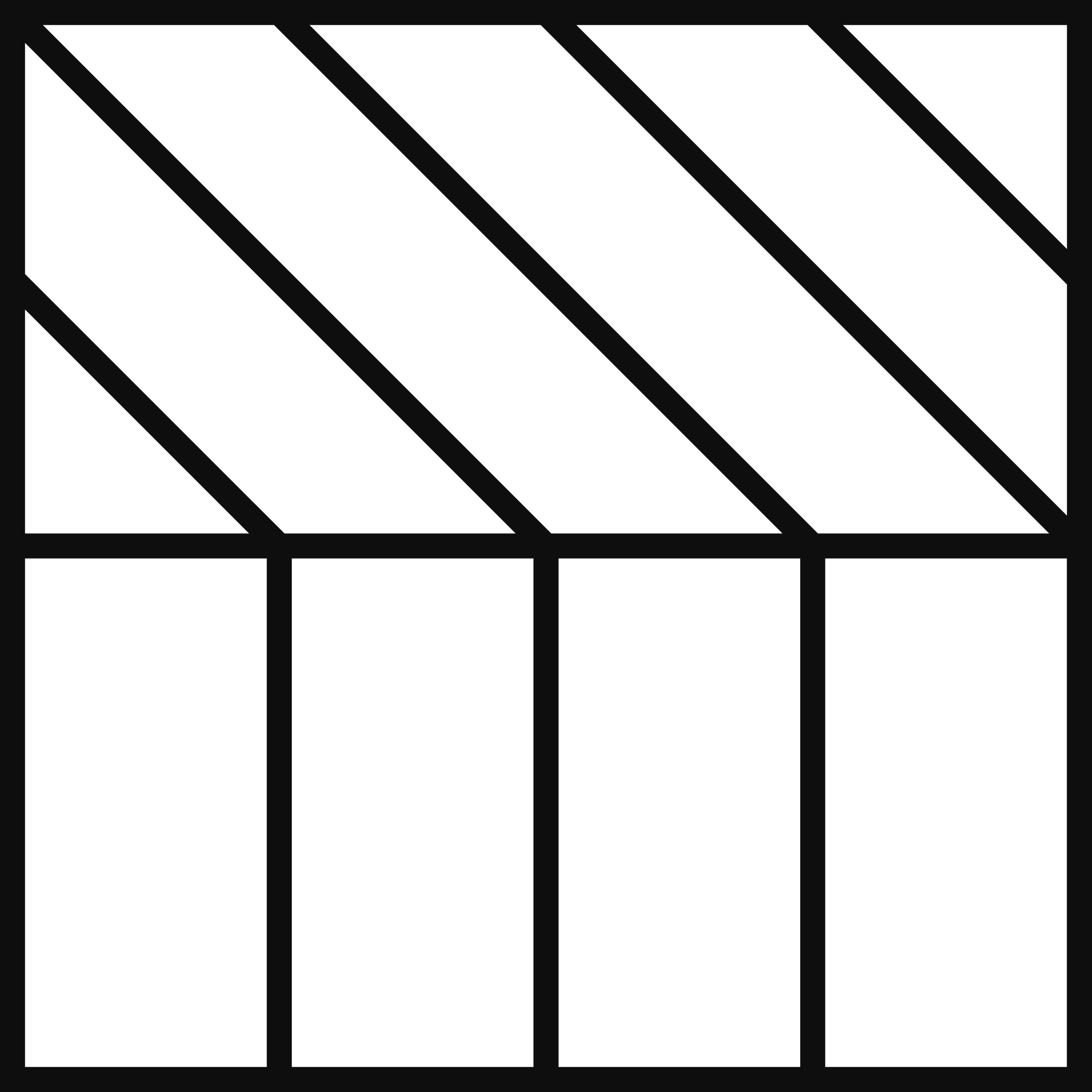 Geometric drawing of an outline square with sections divided by vertical, horizontal, and half circle lines.
