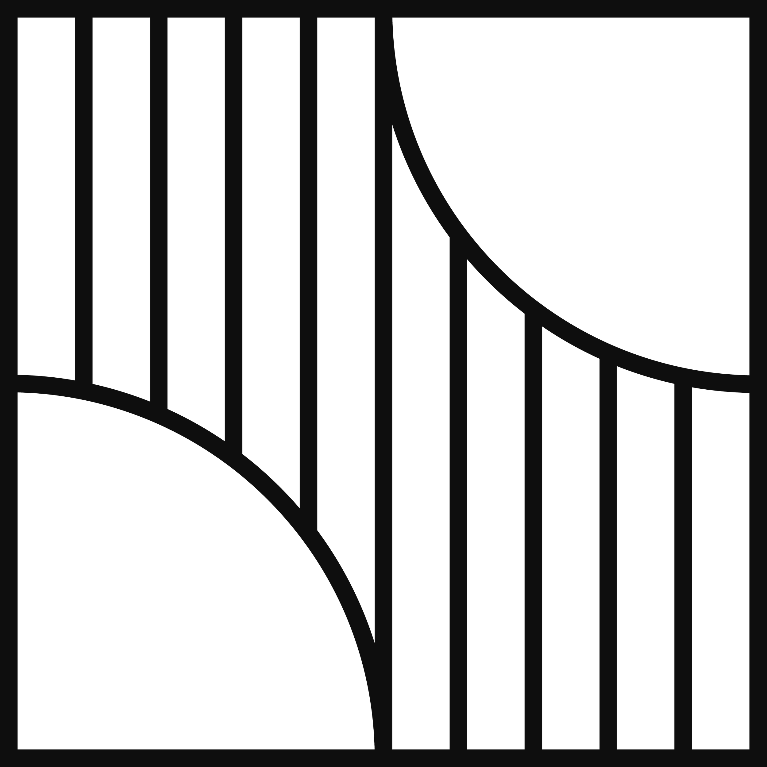 Geometric drawing of an outline square with sections divided by vertical, horizontal, and circle lines.