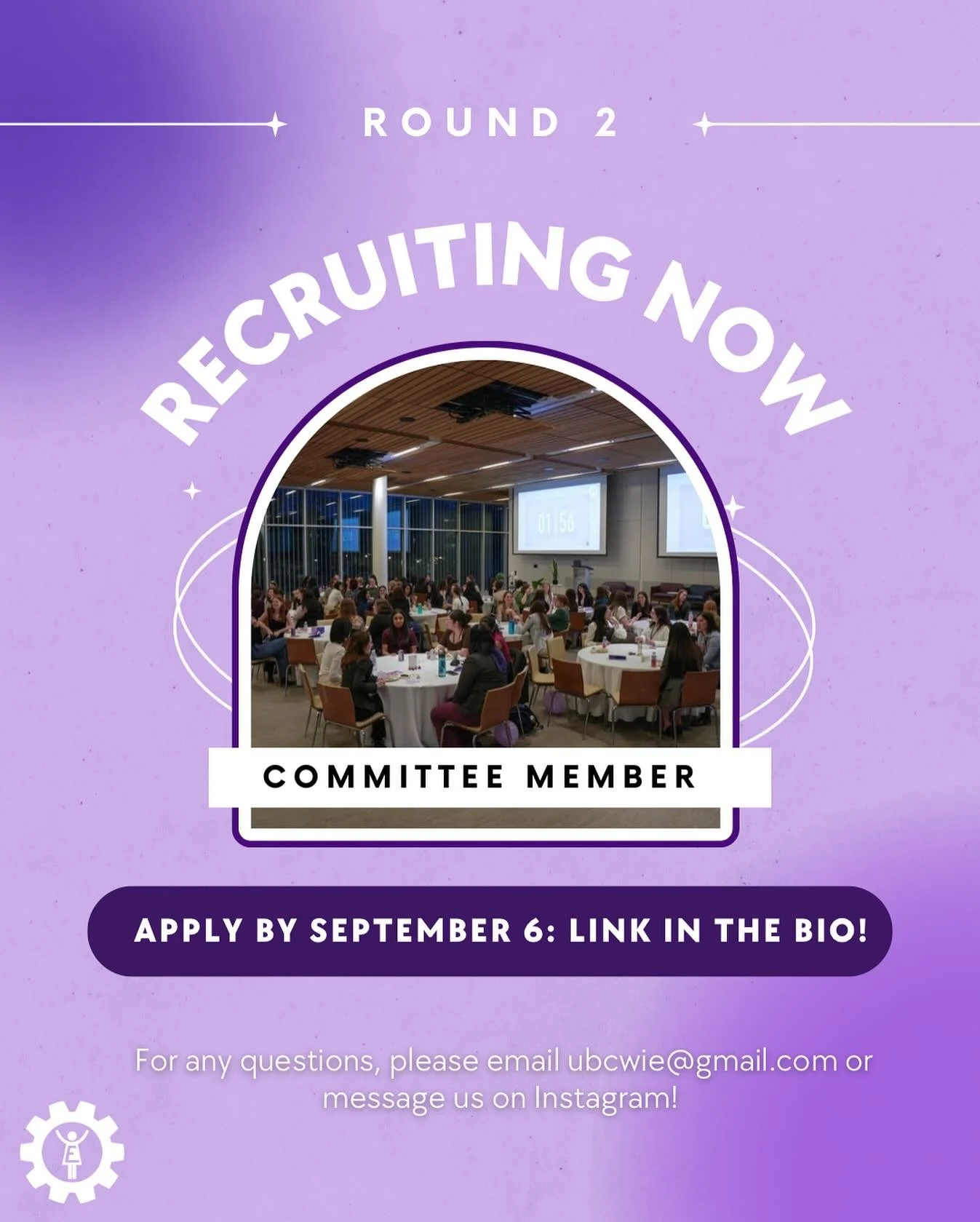 ✨ Round 2 applications are OPEN✨
Join us as a Committee Member and be a part of an amazing team 💜

🗓️ Apply by Sept 6 - link in the bio!
📩 Have questions? Email us at ubcwie@gmail.com or DM us!