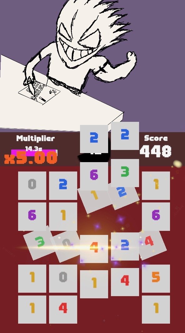 a screenshot from the iOS version of Make10, the player has made a row of 10 and the screenshot is mid combo and resolve animation