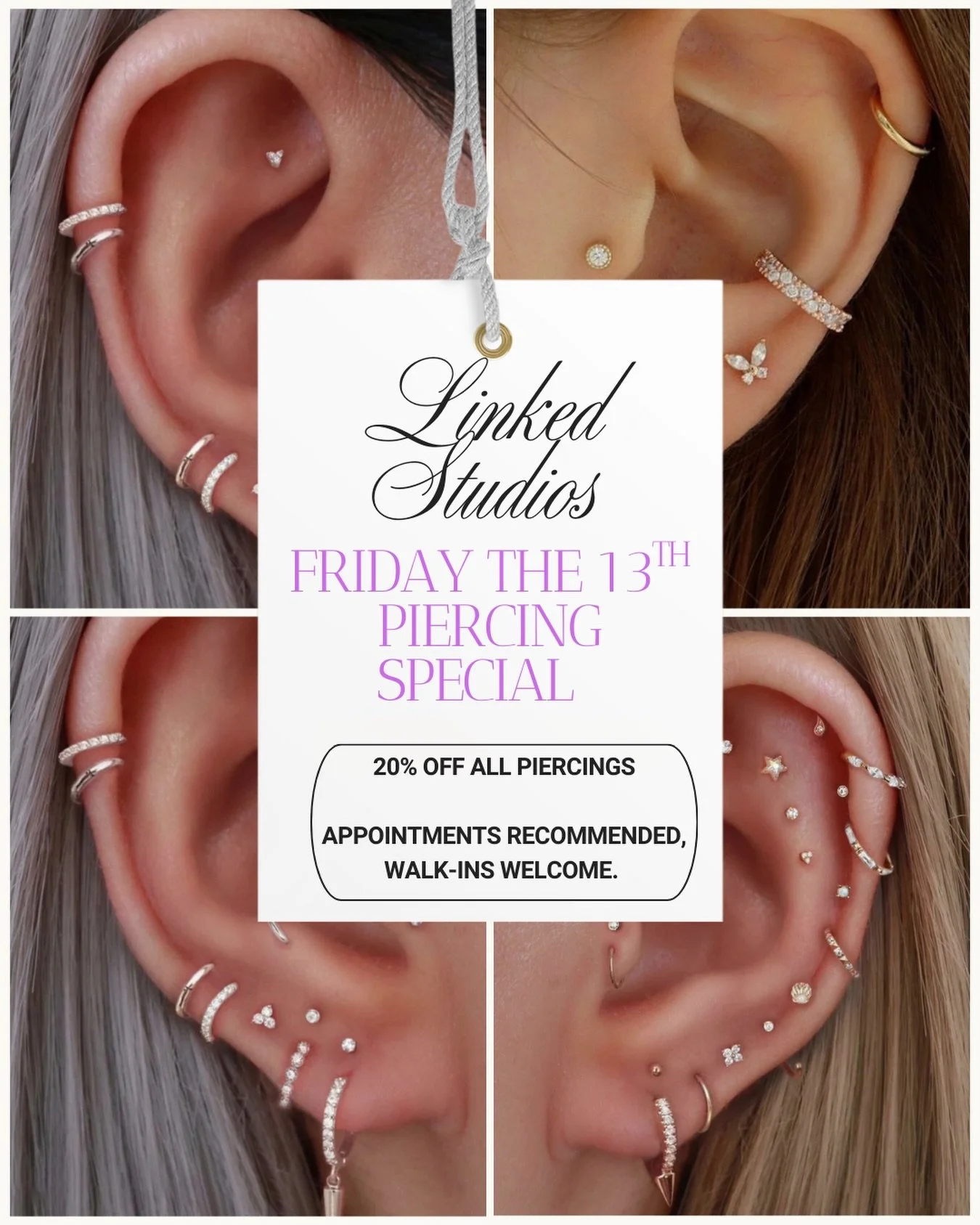 Friday the 13th&hellip; but make it cute. 🖤

We&rsquo;re celebrating with
✨ 20% OFF ALL PIERCINGS ✨

Appointments are highly recommended &mdash; this day fills up FAST.

Book your spot before it&rsquo;s gone.

@littlebeartattoo_co always does someth