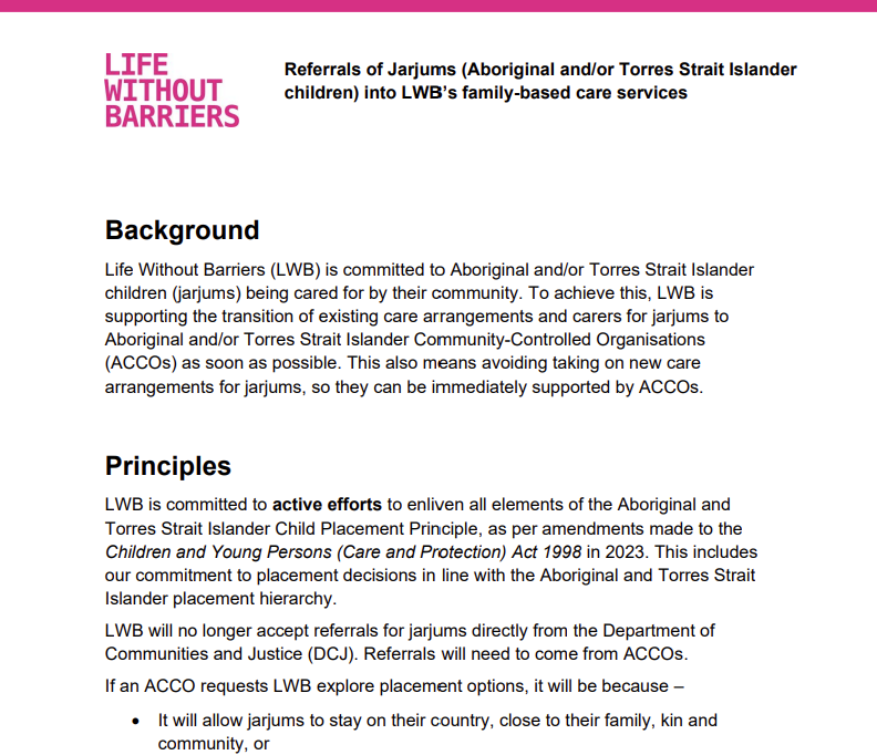Process: Referrals of jarjums into family-based care services