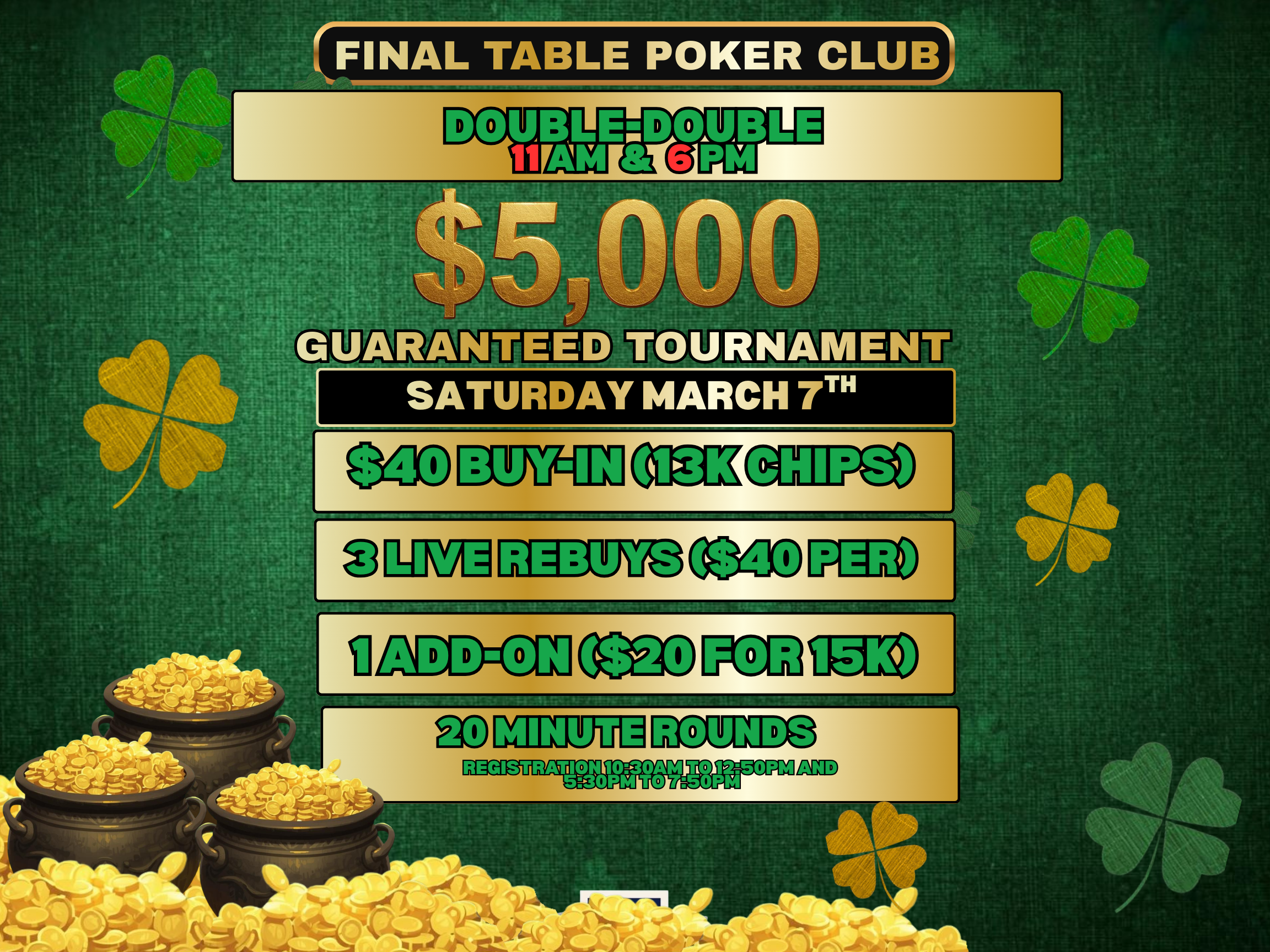 11AM &amp; 6PM- DOUBLE - DOUBLE 5K GTD