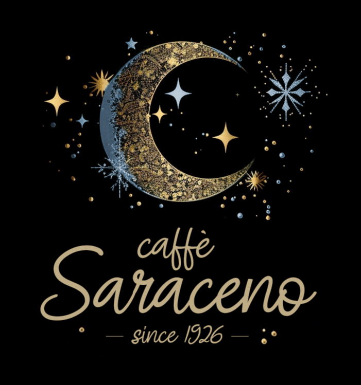 Logo-Entwurf für das Caffè Saraceno mit Mond und funkelnden Sternen, gestaltet von imagespy.