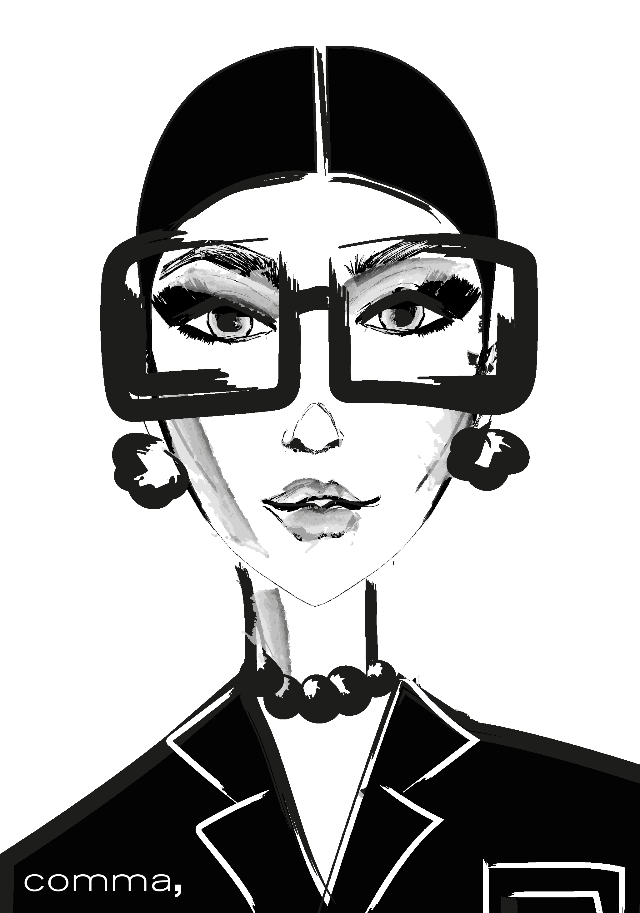 Schwarzweiß-Illustration einer Frau, symbolisiert ‚NEW BUSINESS‘ und kreative Agenturarbeit, realisiert von imagespy.