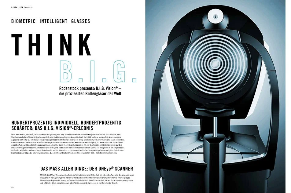 Rodenstock Lookbook 2021 Seite 20/21 mit DNEye Scanner und begleitendem Artikel, umgesetzt von imagespy.