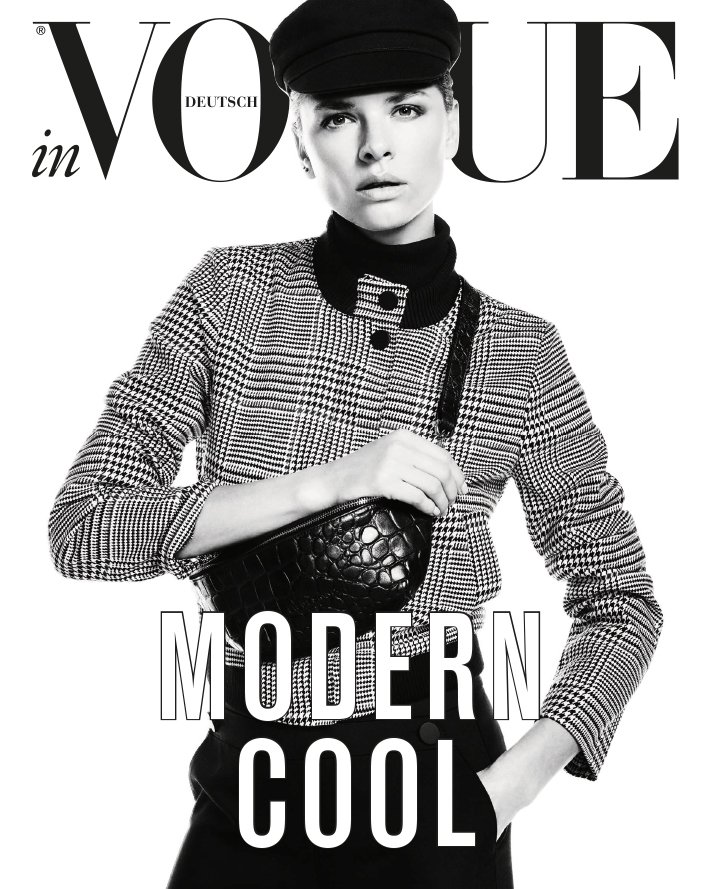 Cover der Vogue-August-Ausgabe 2019 mit Model im schwarzweißen Caro-Outfit, Headline Modern Cool, präsentiert die New Modern Cool Collection von comma, umgesetzt von imagespy.