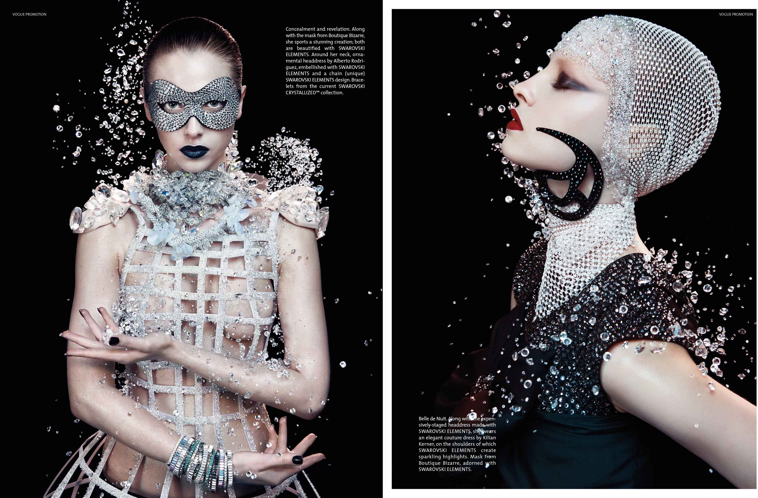 Cover und Backcover der VOGUE 2011: Frau in prächtigem Kleid mit Swarovski Schmuck, kreativ inszeniert von imagespy.