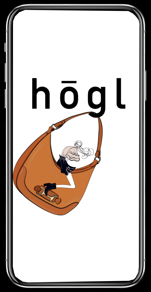 Animierte Illustration einer Frau, die auf einer überdimensionalen Tasche schaukelt, Teil der Högl F/W 2025 Kampagne, umgesetzt von imagespy.