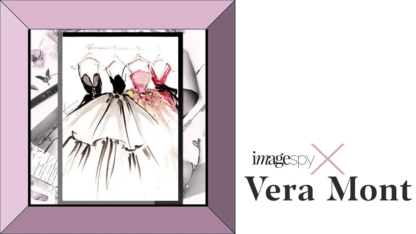 Illustration eleganter Ballkleider an einer Kleiderstange für die Corporate-Identity-Präsentation der Marke Vera by Vera Mont, entwickelt von imagespy.