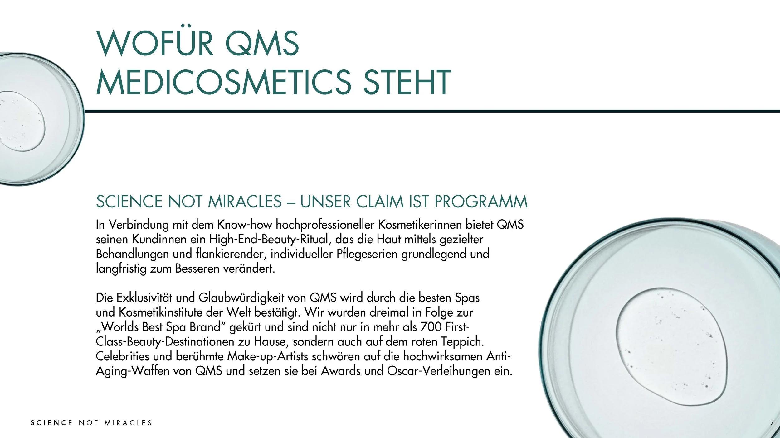 Chart „Wofür steht QMS“ aus dem E-Learning-Tool mit reduziertem Layout, Text vor weißem Hintergrund und zwei blaugrünen Blasen, umgesetzt von imagespy.