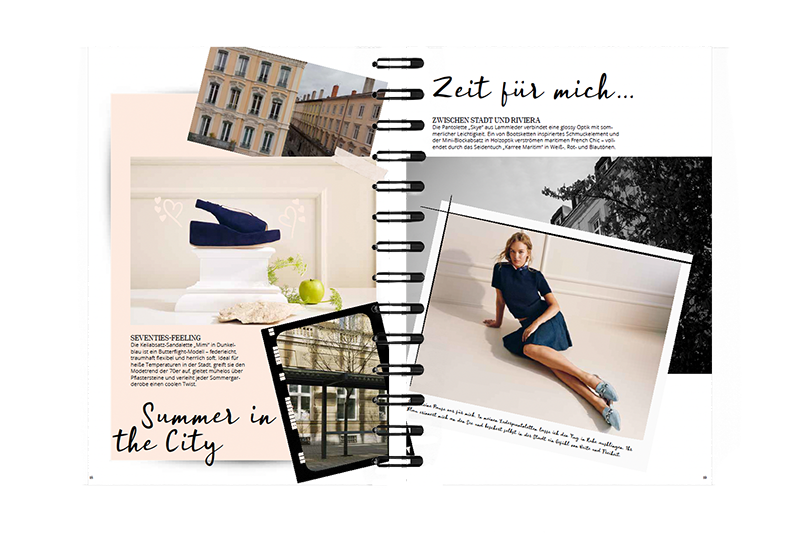 HÖGL Notizbuch-Doppelseite im kreativen Scrapbook-Layout mit Collage-Elementen und Polaroids, gestaltet von imagespy für Spring/Summer 2026.