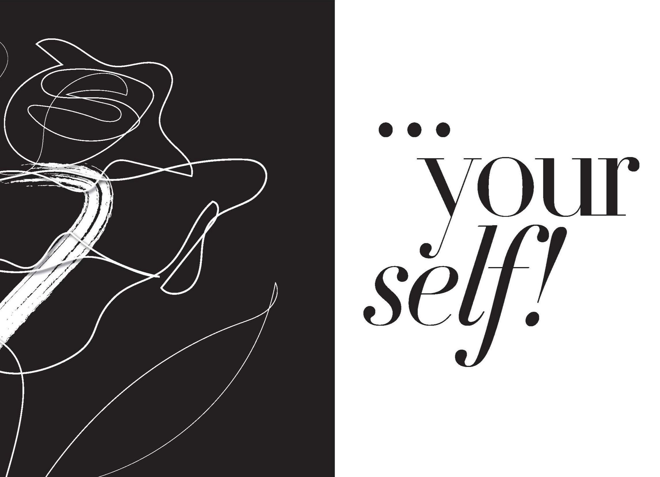 Erste Doppelseite des Notizbuchs Express Yourself für comma in Schwarzweiß – mit kreativer Skizze, erstellt von imagespy zur Präsentation der Marke.