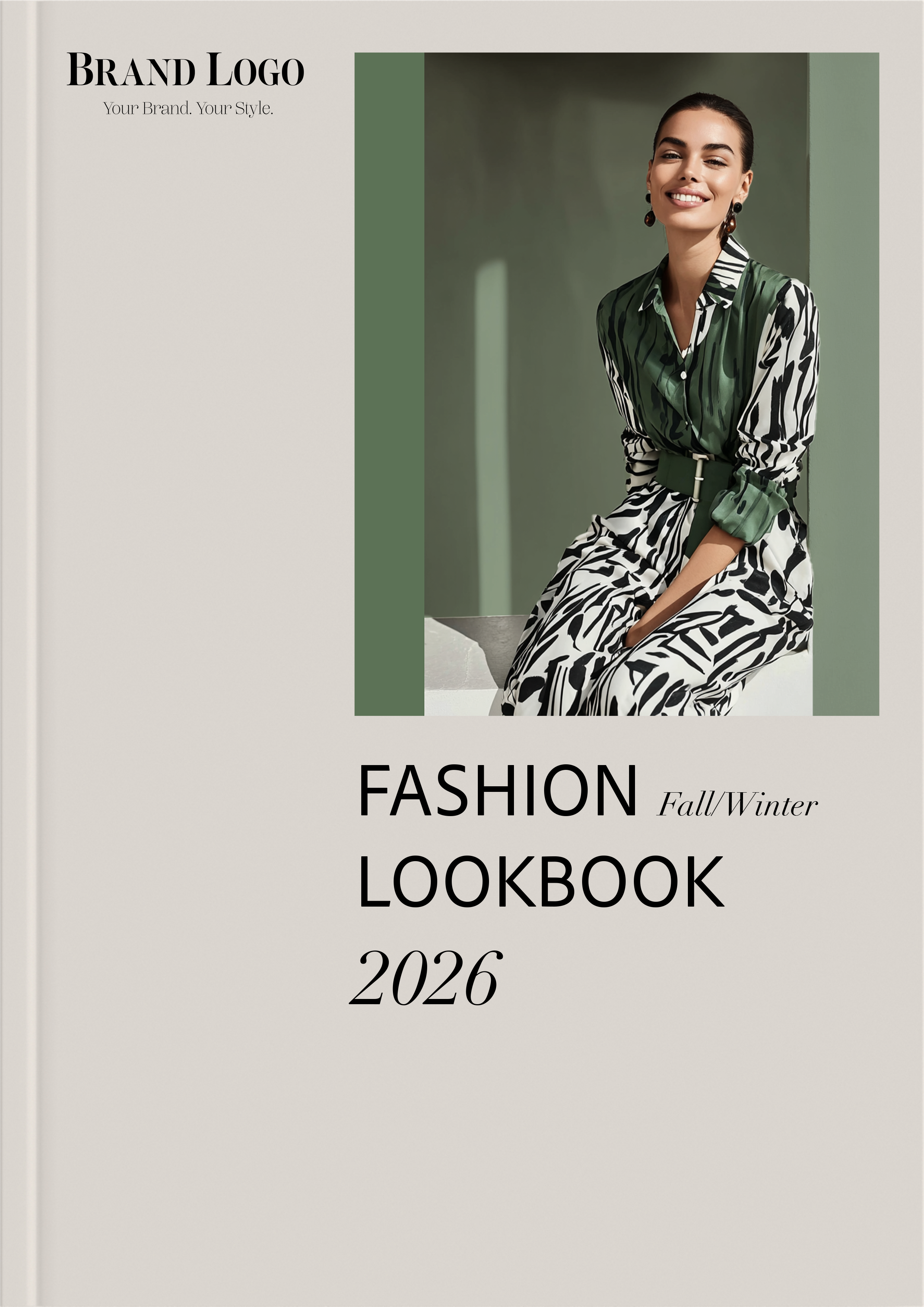 Cover eines Fashion Lookbooks für Fall/Winter 2026 mit einem KI-generierten Kampagnenmotiv, erstellt durch das AI-Tool Nani von imagespy für automatisierte Print- und Digital-Assets.