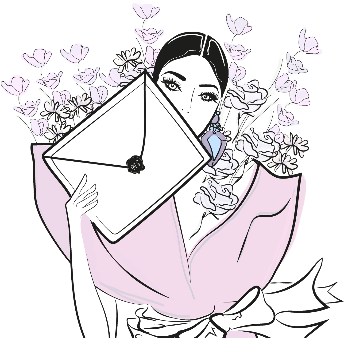 imagespy Projekt: Emotionale Illustration für die MAISON Sisley Loveletter-Aktion mit einer Frau, die einen Brief vor dem Gesicht hält und von Blumen umrahmt wird.