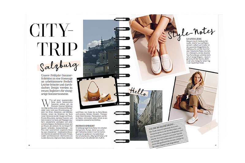 HÖGL Editorial-Layout mit Fokus auf Typografie und Bild-Collagen zum Thema City-Trip Salzburg, realisiert durch imagespy.