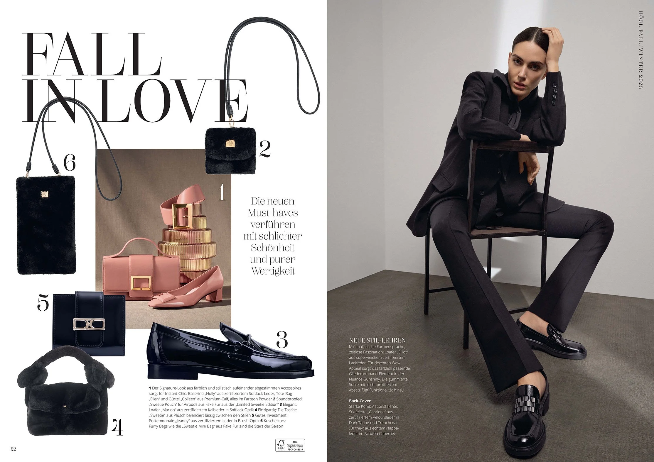 Doppelseite der Högl Newspaper F/W 2023 mit Loafer „Elliott“, Freistellern und minimalistischem People-Motiv, umgesetzt von imagespy.