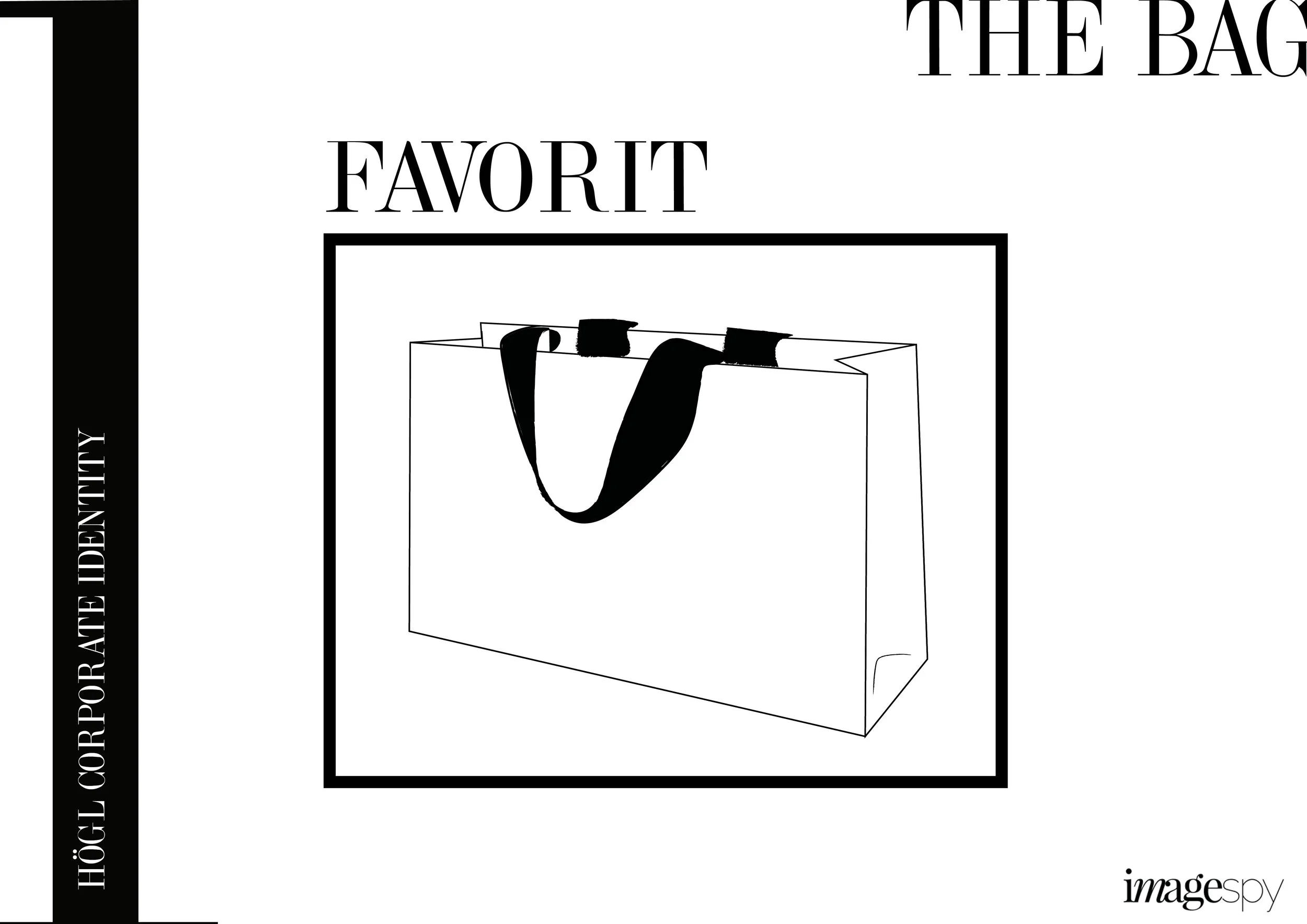 Schwarzweiß-Entwurf einer Högl Packaging-Tasche mit schwarzen Henkeln als Teil des CI-Konzepts, entwickelt von imagespy.