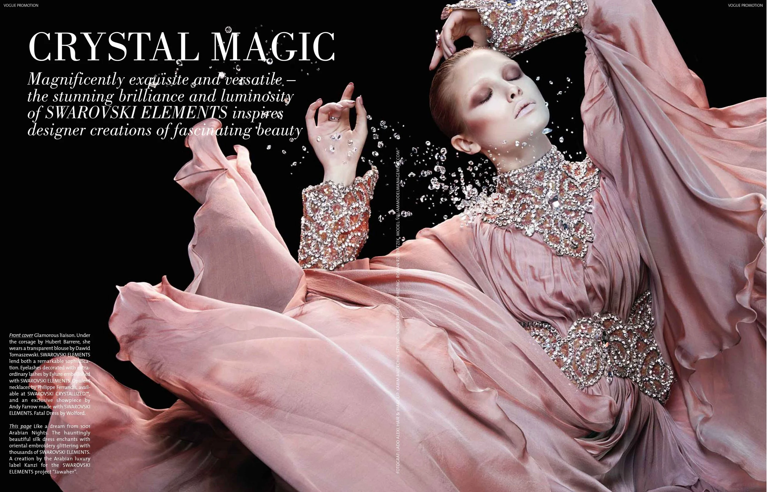 Frau in pinkem Kleid mit Swarovski-Elementen und orientalischer Stickerei, Visual für VOGUE Promotion 2011, Motto „Like a Dream from 1001 Arabian Nights“, umgesetzt von imagespy.