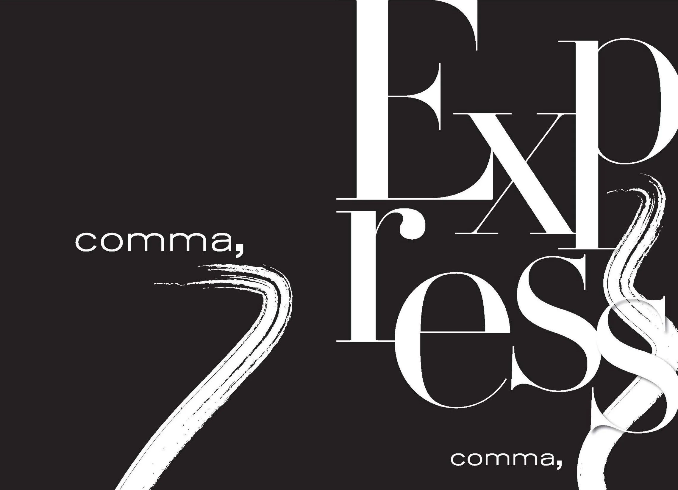 Notizbuch-Cover für comma in Schwarzweiß mit Titel Express Yourself und Logo – minimalistisches, modernes Design, erstellt von imagespy.