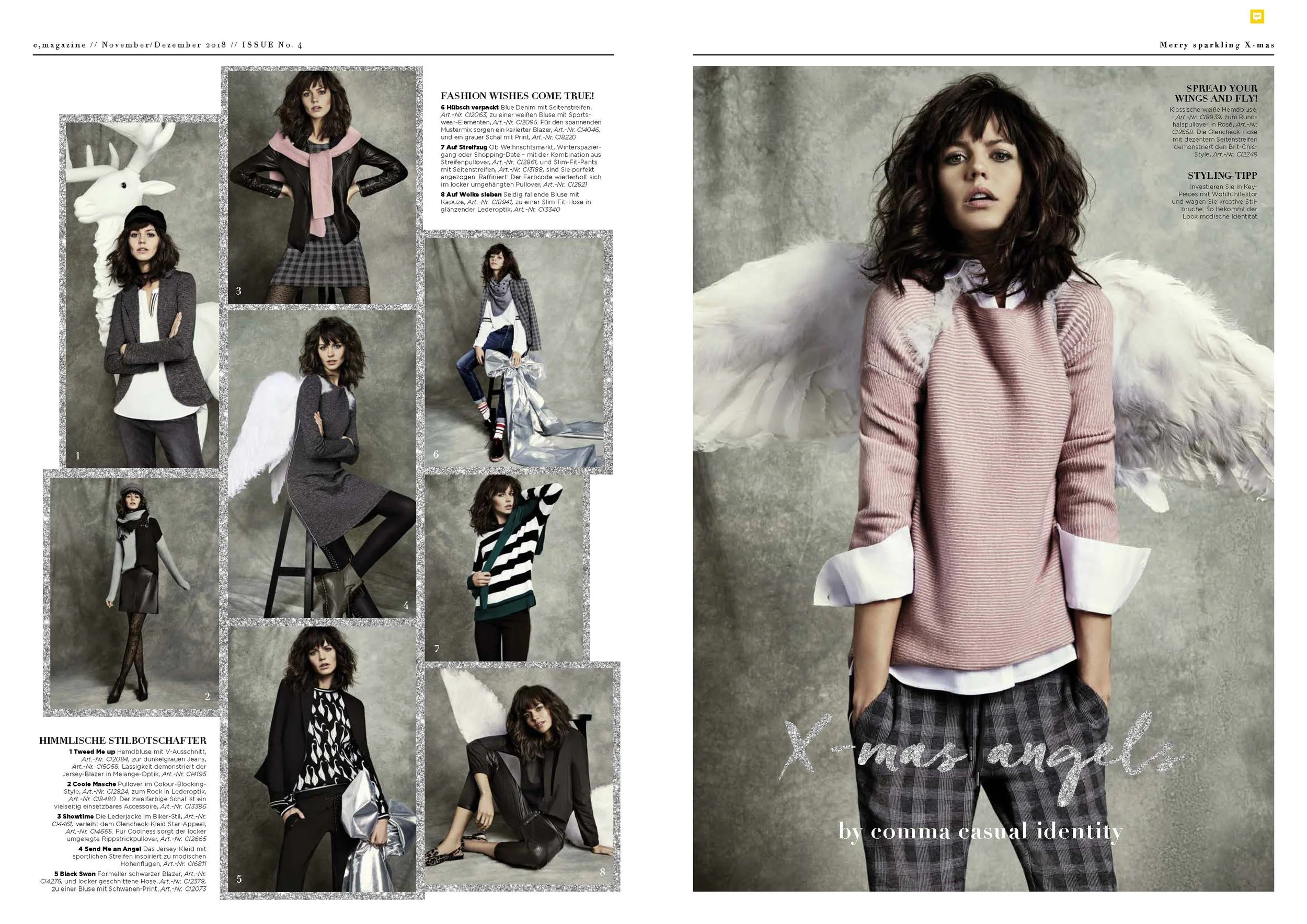 CI by comma Doppelseite: Models als Christmas Angels in entspannten, weihnachtlichen Casual Looks.